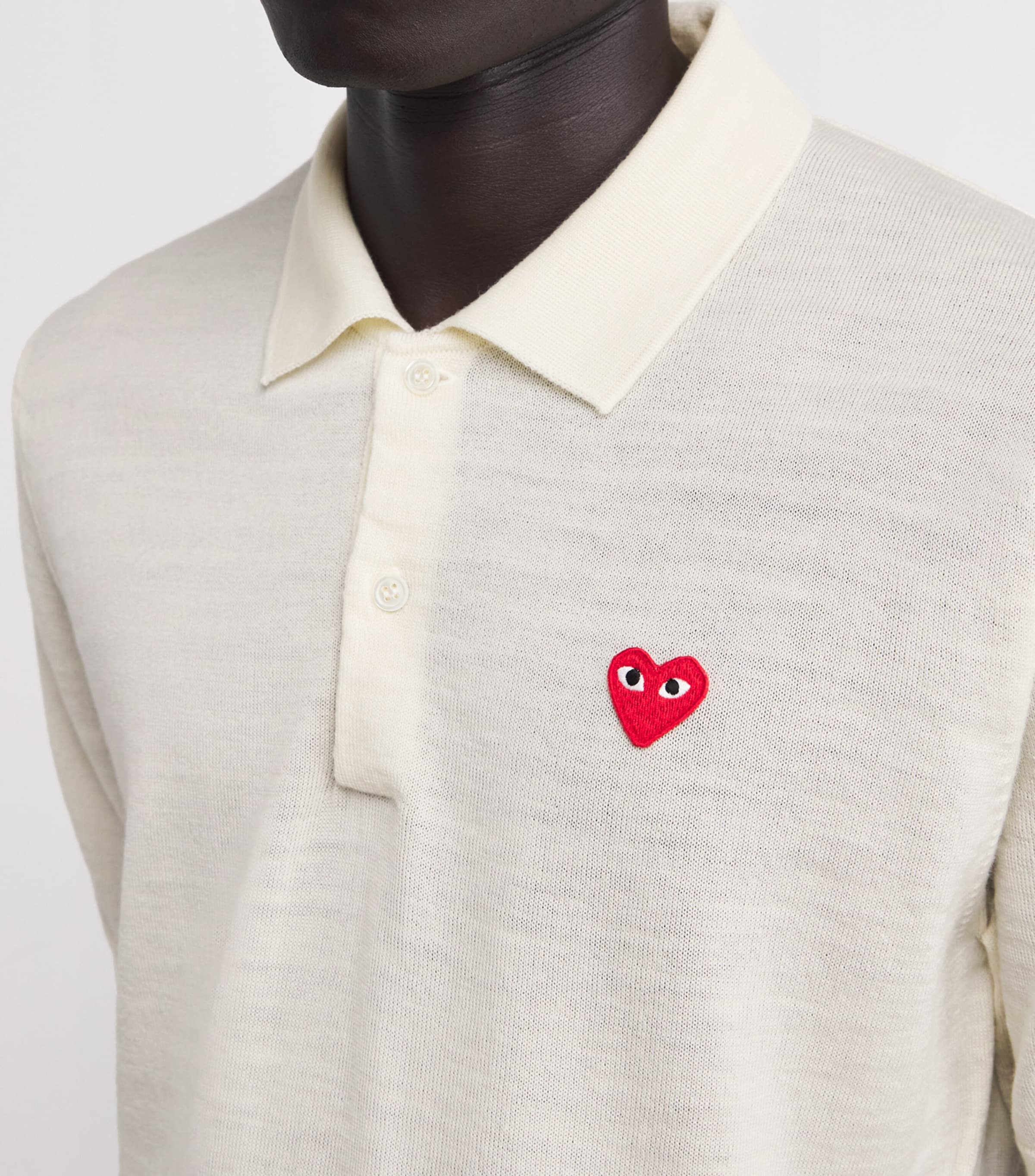 Comme Des Garçons Play Mens Wool Heart Logo Polo Shirt White Image 6