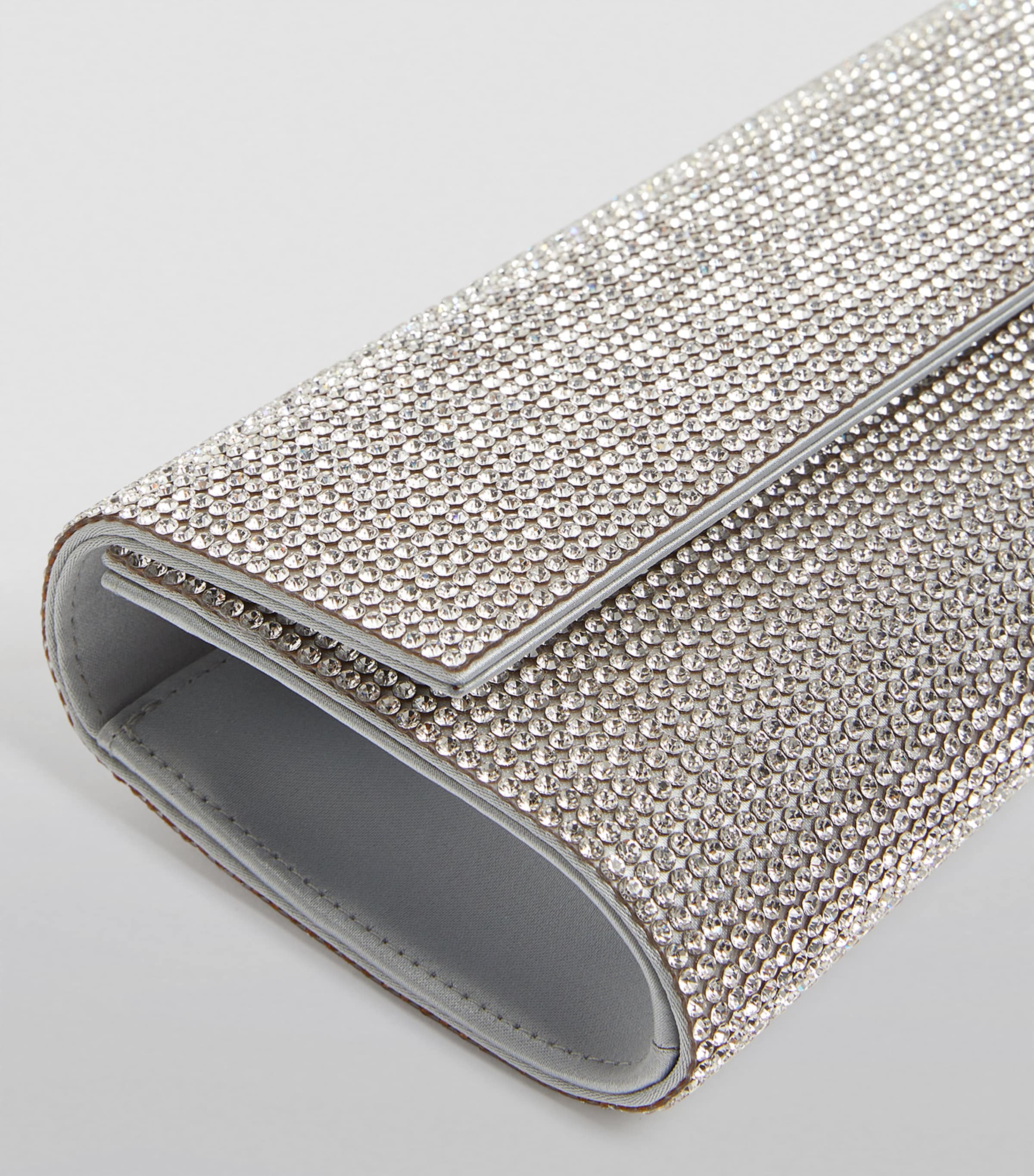 Satin Crystal-Embellished Perry Clutch Bag SRHIN-SILVER RHINE Image 6