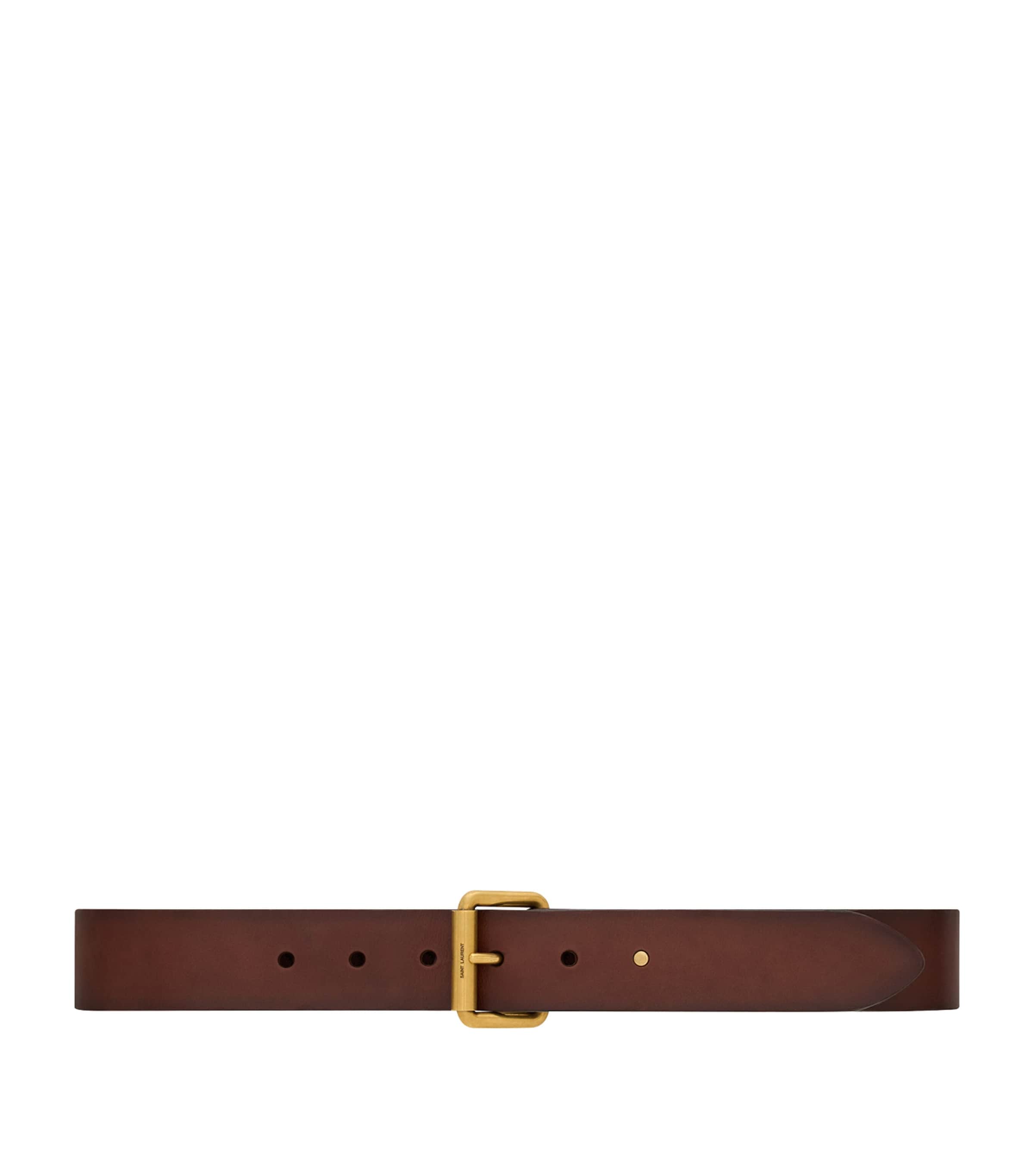 Saint Laurent Leather Motorcycle Belt In Brown