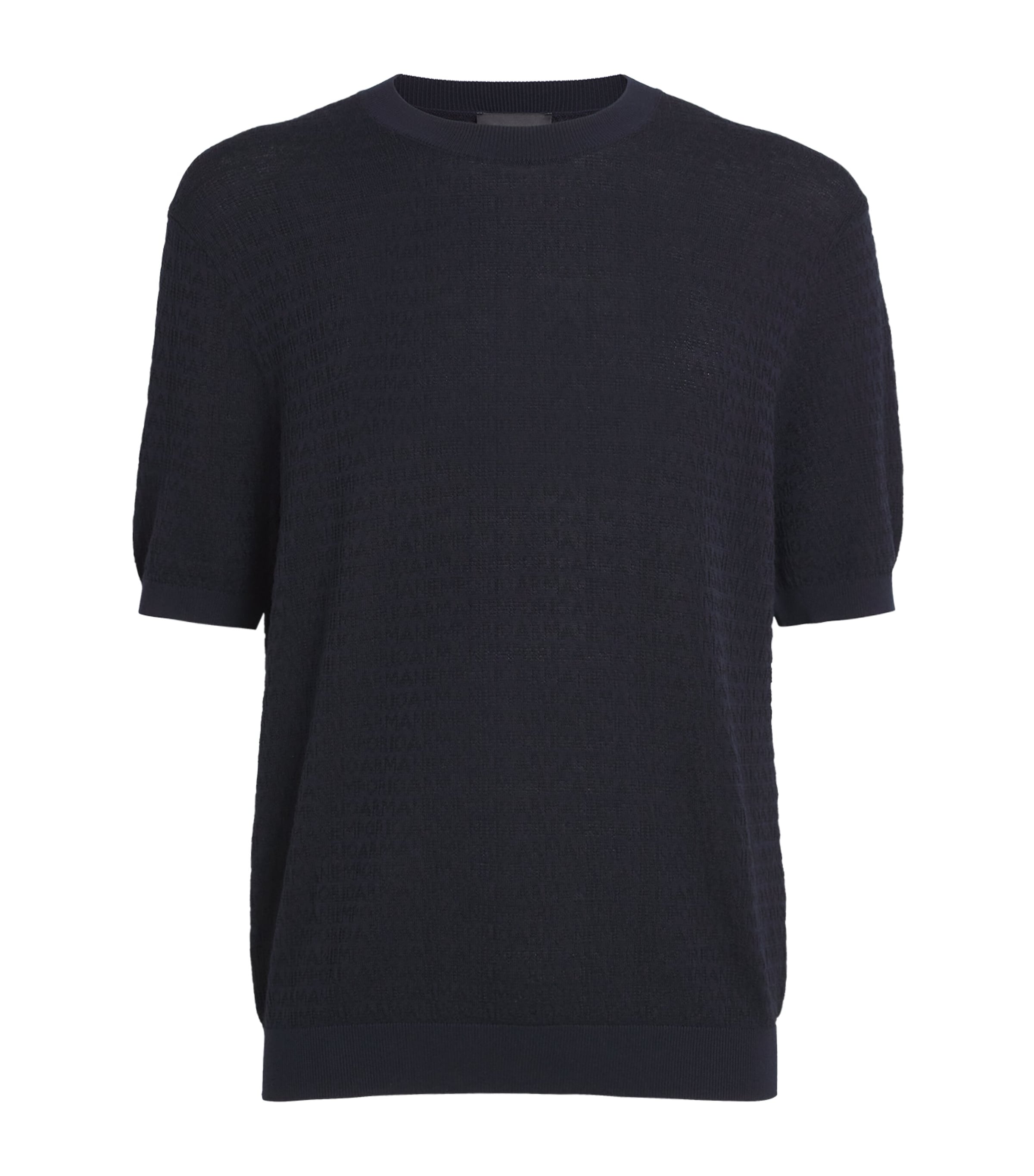 Emporio Armani Logo Jacquard Short-sleeve Sweater In Blue
