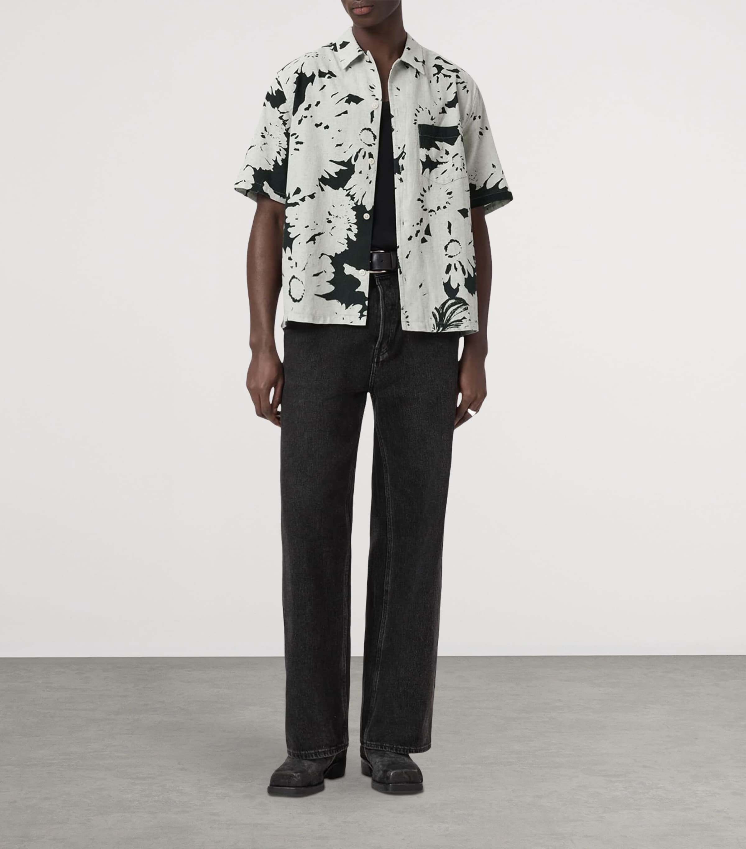 AllSaints Mens Organic Cotton-Linen Girona Shirt Sharp White Image 2