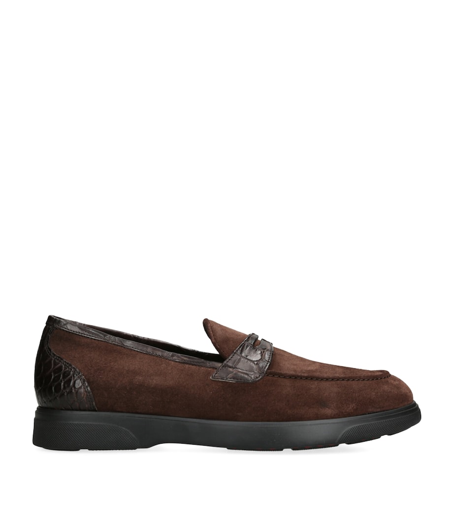 Suede Crocodile Leather-Detail Penny Loafers DARK BROWN Image 1