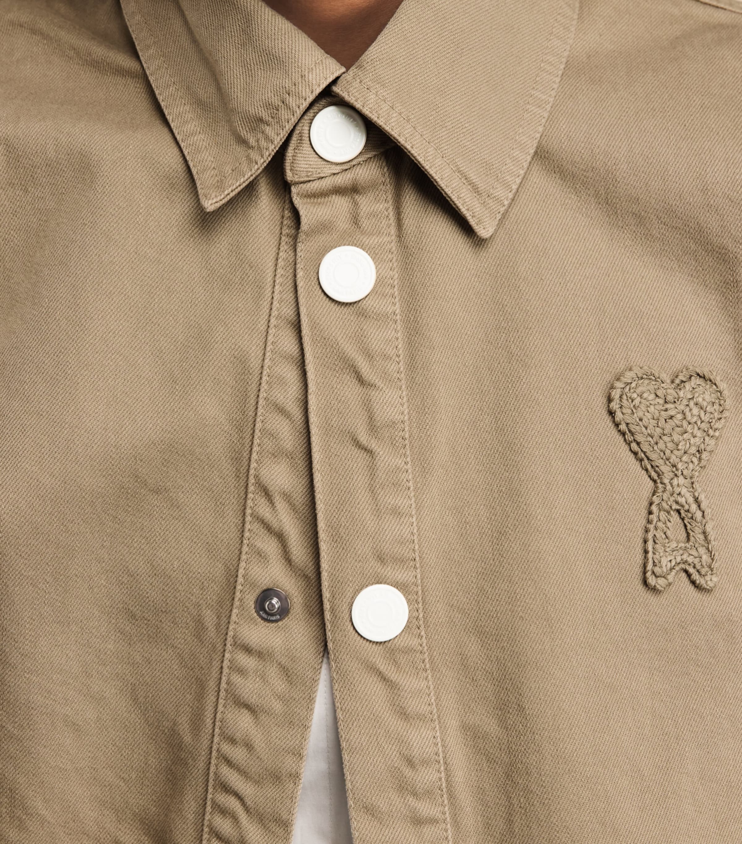 AMI Paris Mens Cotton Ami de Coeur Overshirt Beige Taupe Image 3