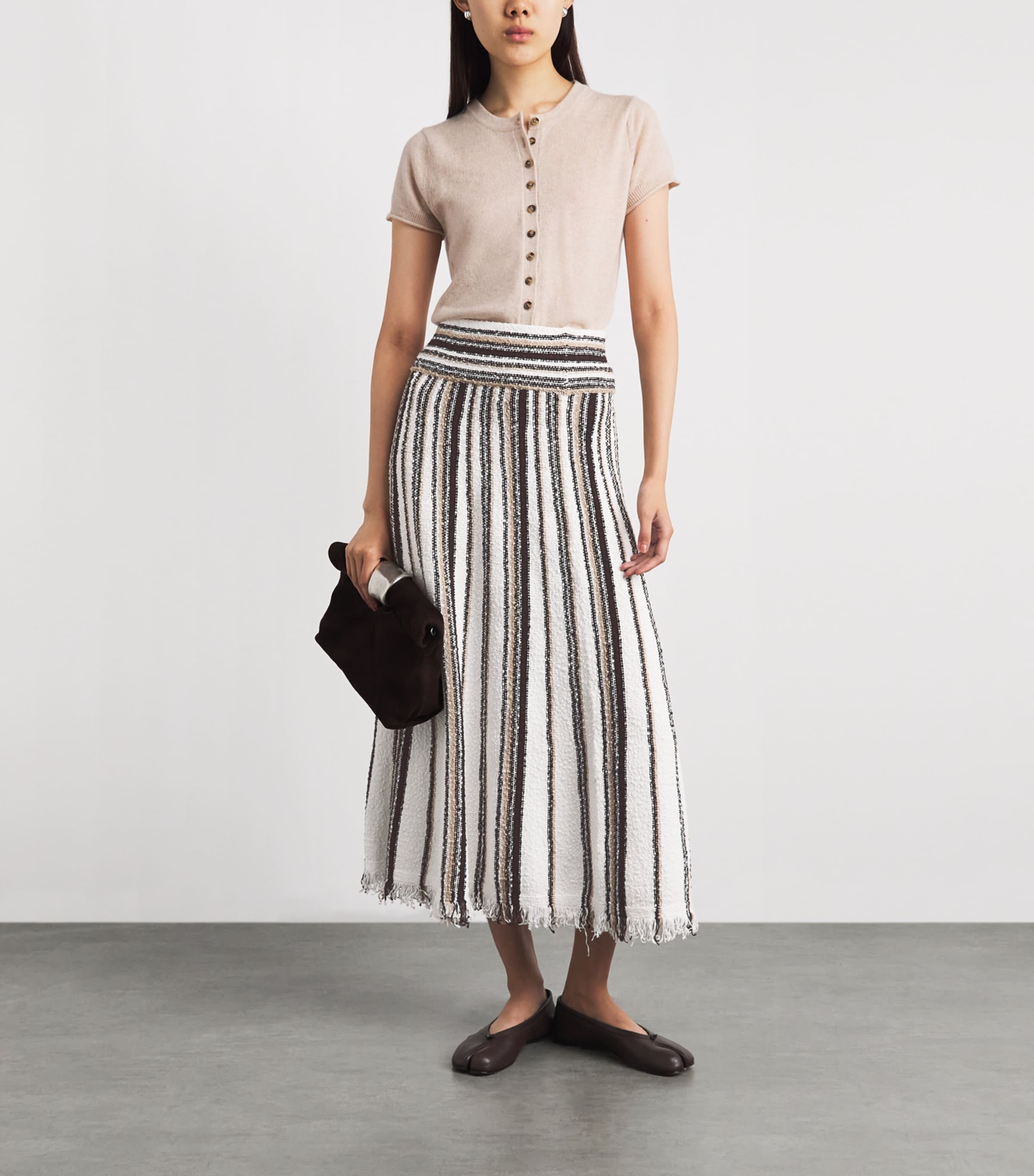 ME+EM Womens Stretch-Cotton Bouclé Maxi Skirt Cream Multi Image 2