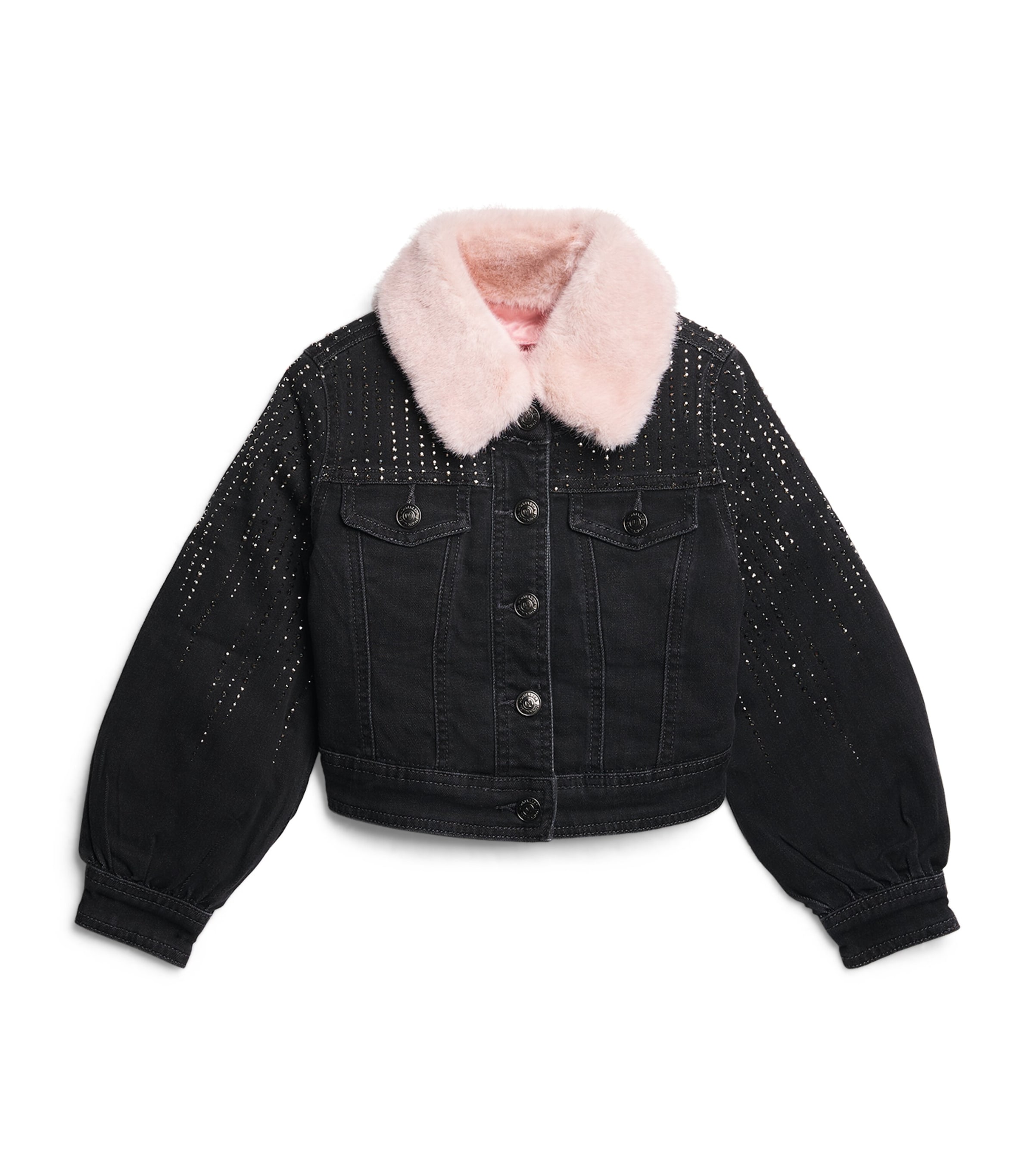Monnalisa Rhinestone-Embellished Denim Puffer Jacket (4-12 Years) Grigio Medio Image 1