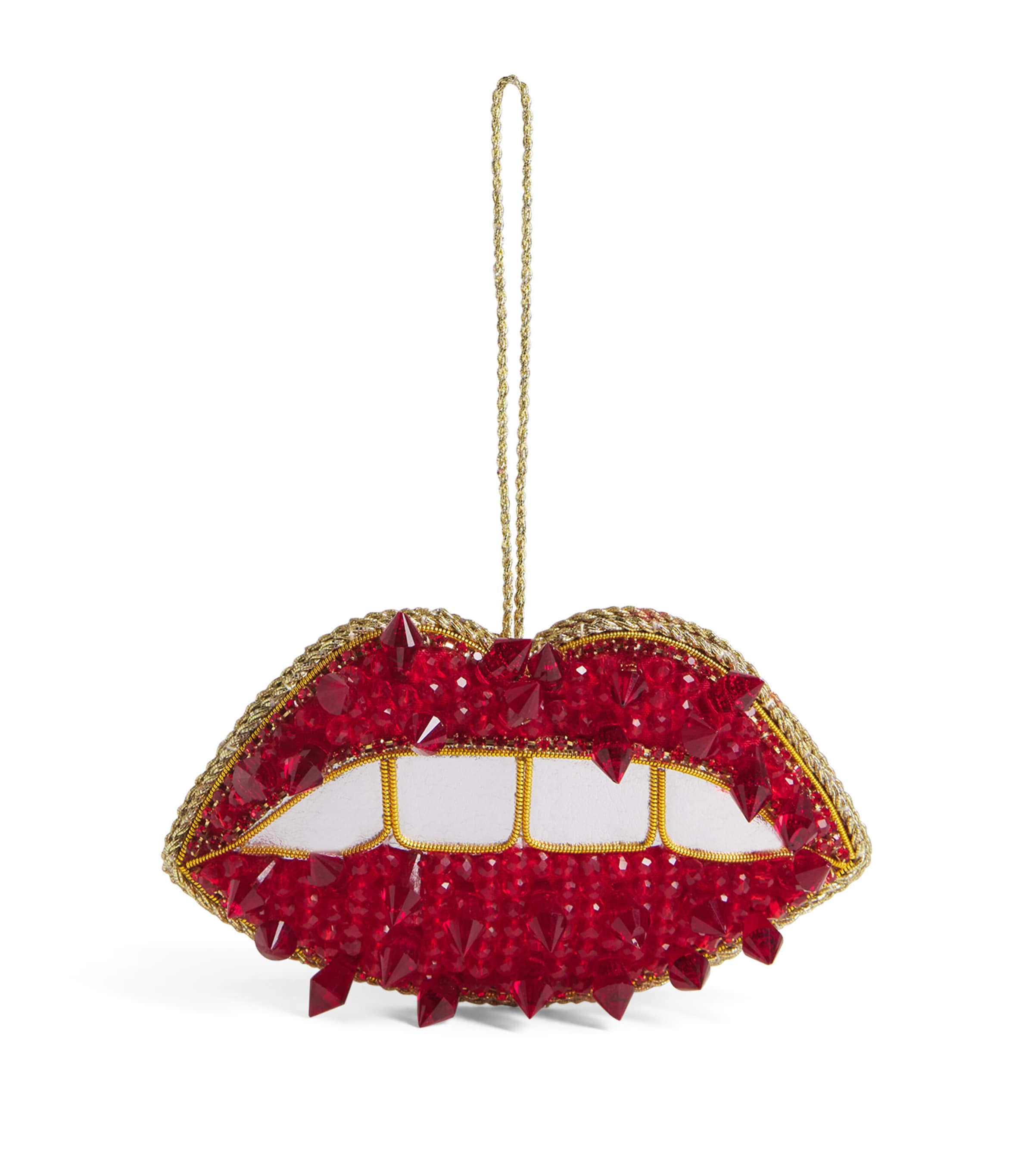 Tinker Tailor Beaded Lips Tree Decoration Red & Gold Image 1