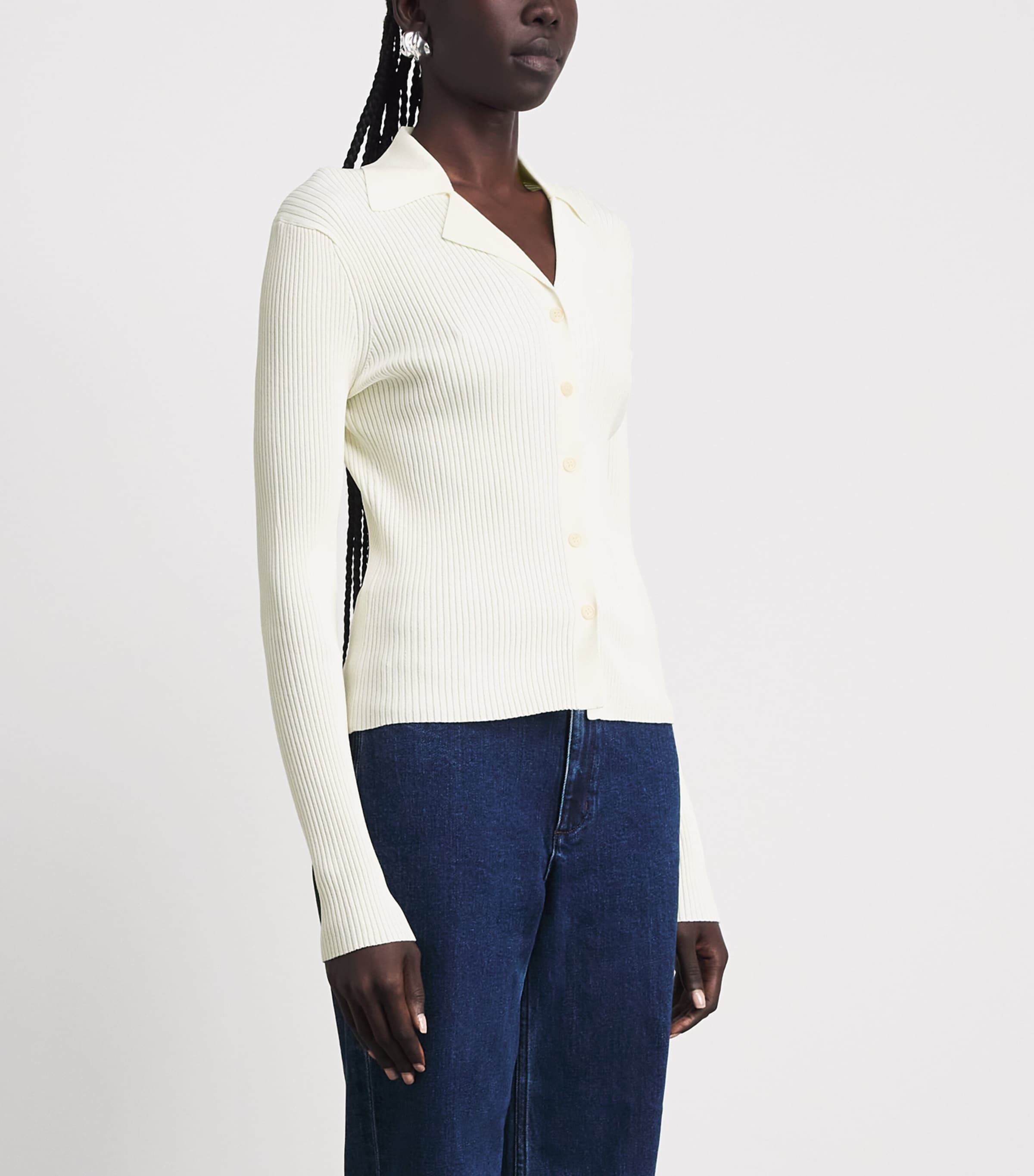 Theory Womens Ribbed Polo Cardigan Warm Ivory Image 4