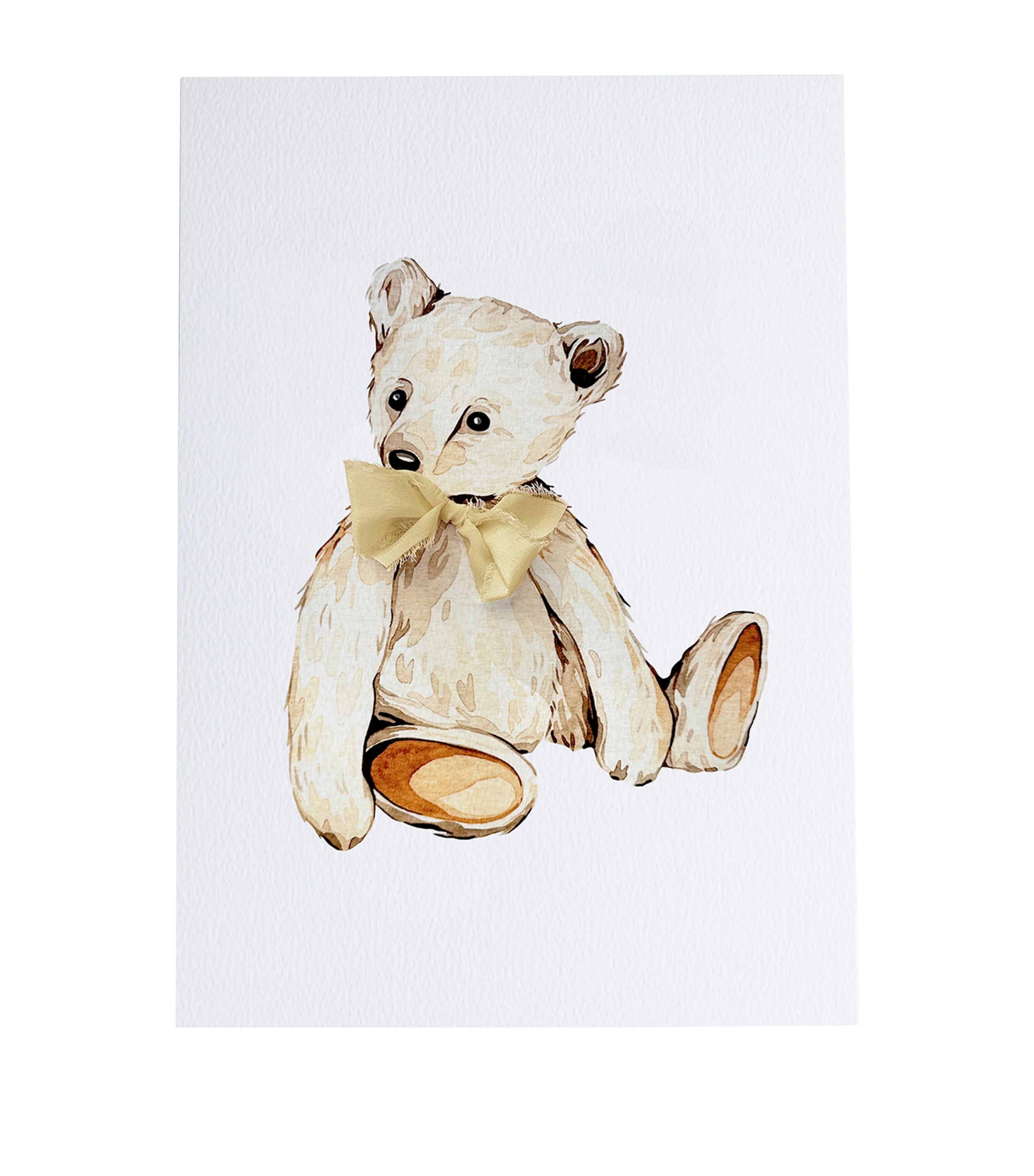 Sophie Brabbins Teddy Bear With Ribbon A4 Print In Yellow