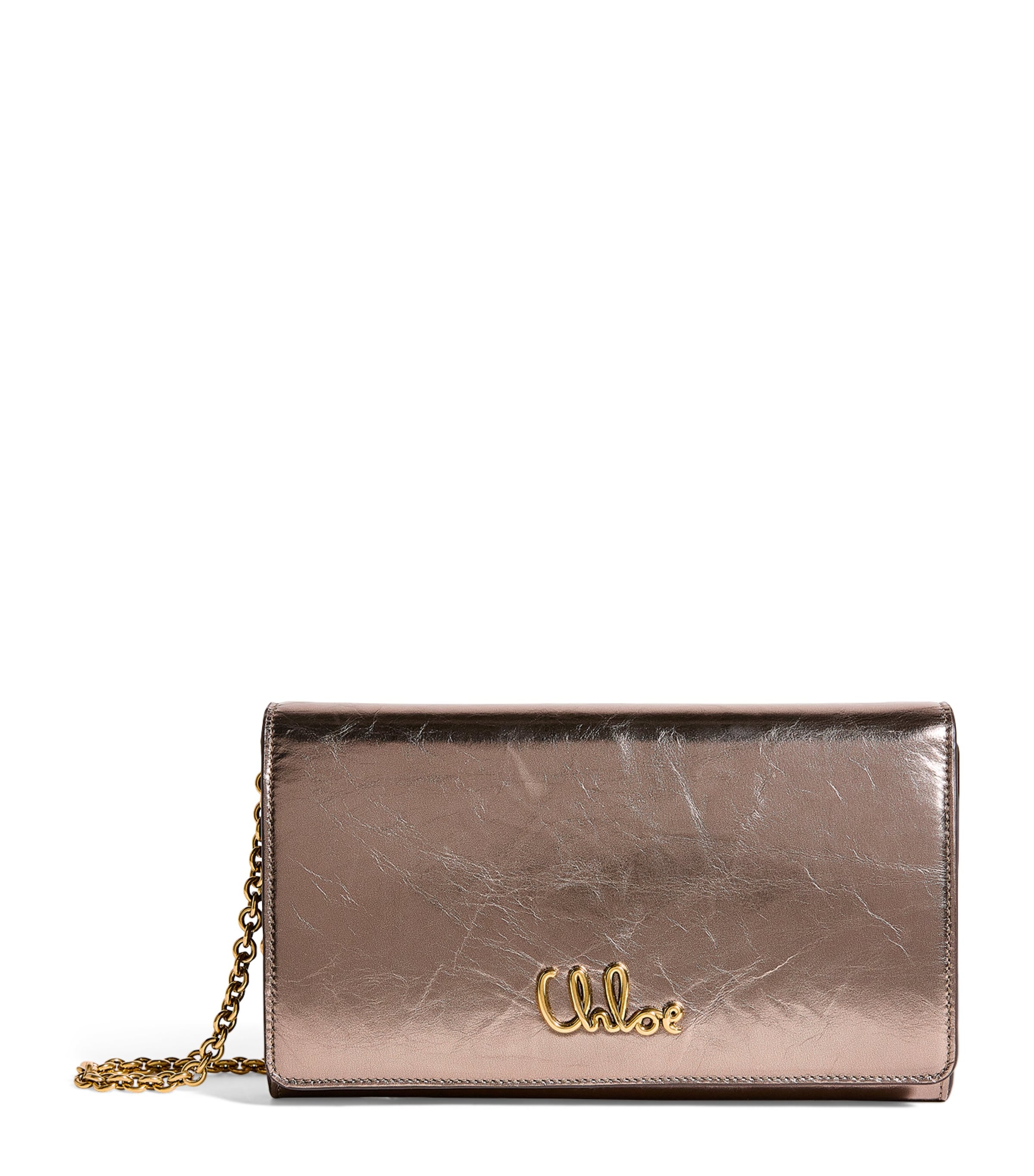 Chloé Metallic Iconic Flap Chain Wallet In Grey