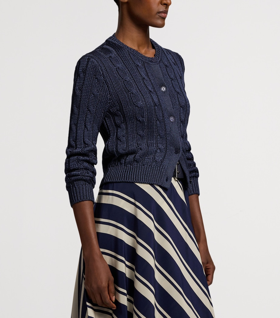 Silk Cable-Knit Cropped Cardigan NAVY-410 Image 9