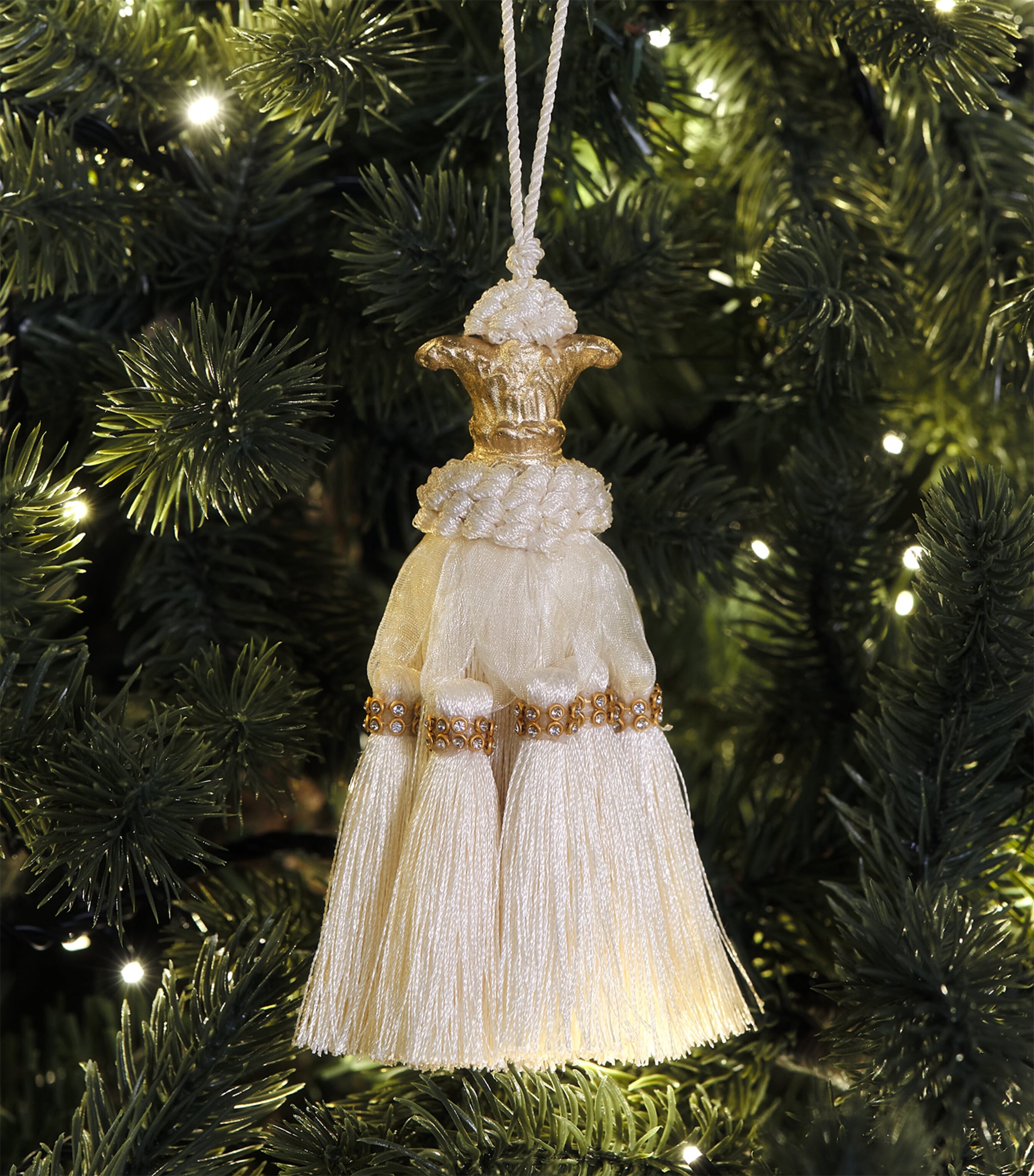 Tinker Tailor Crystal-Embellished Tassel Tree Decoration Ivory & Gold Image 3