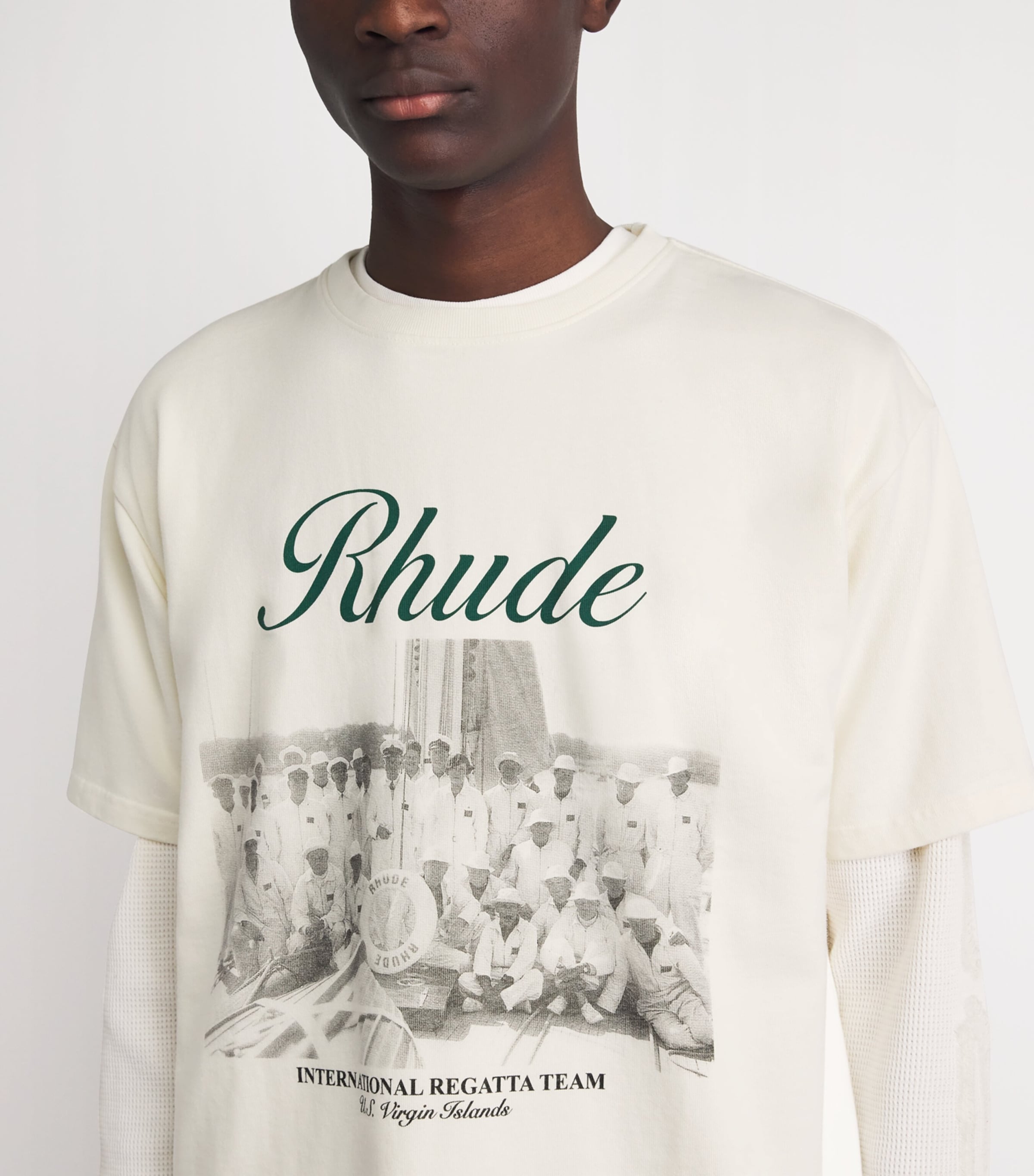 Rhude Mens Cotton Virgin Islands Script T-Shirt White/ Blk/ Grn Image 3