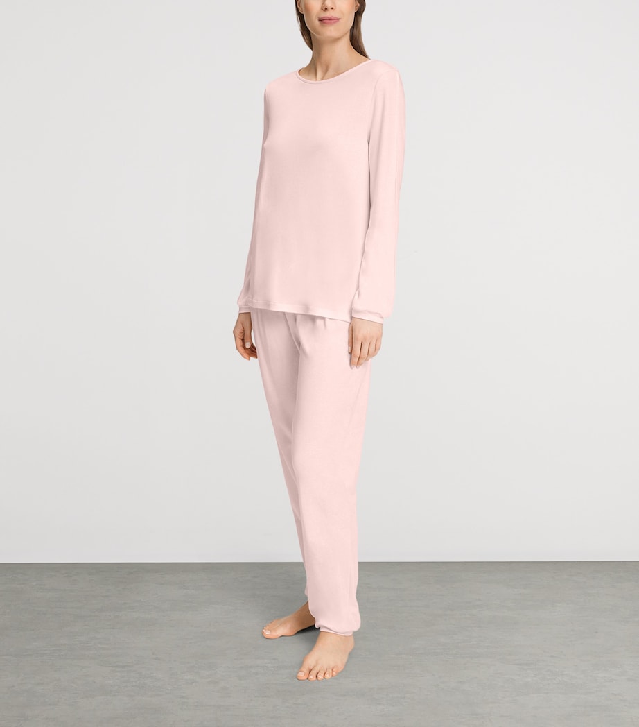 Hanro Womens Cotton Franca Pyjama Set Rosewater Image 2