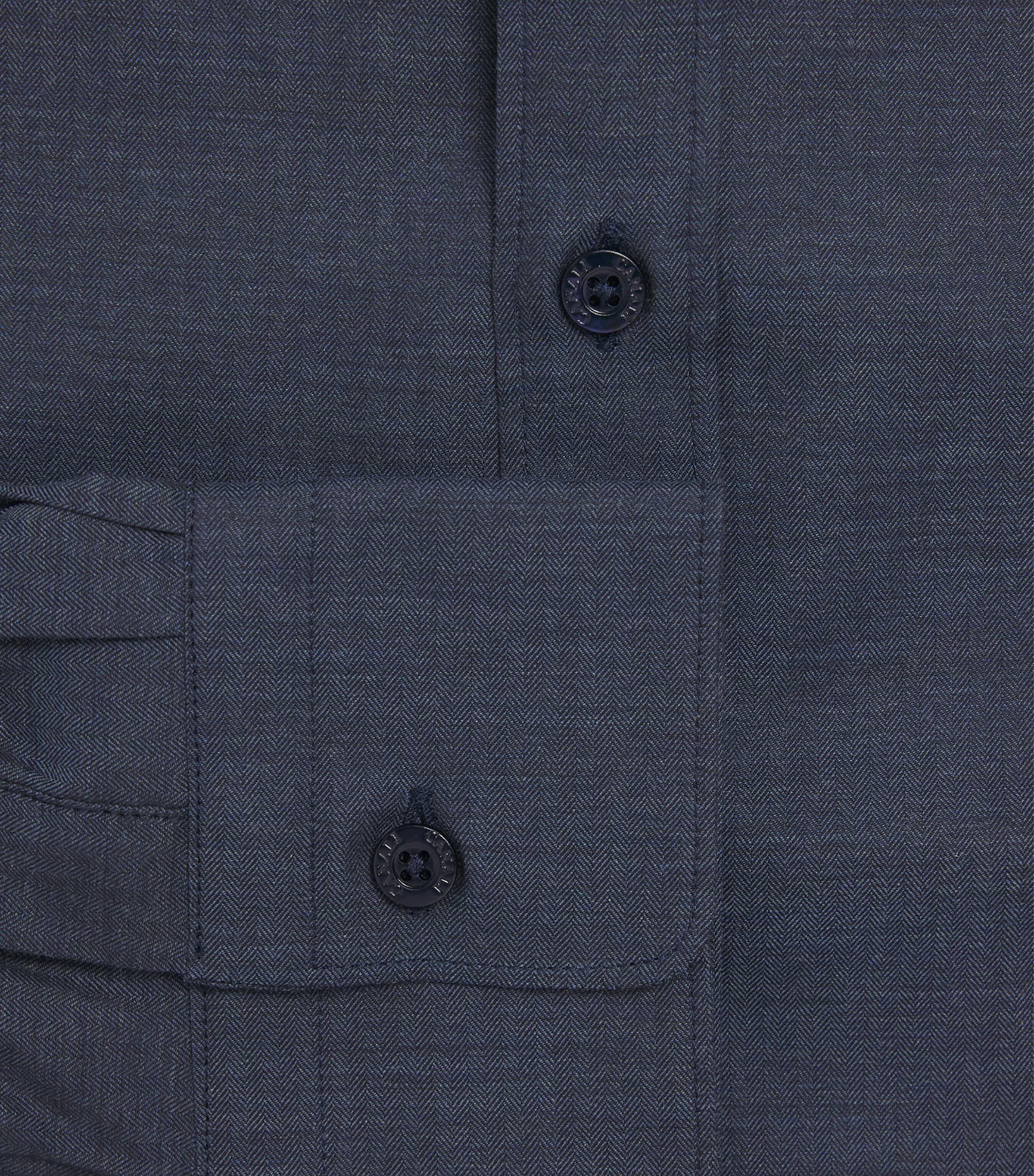Canali Mens Cotton Herringbone Shirt Navy Image 6