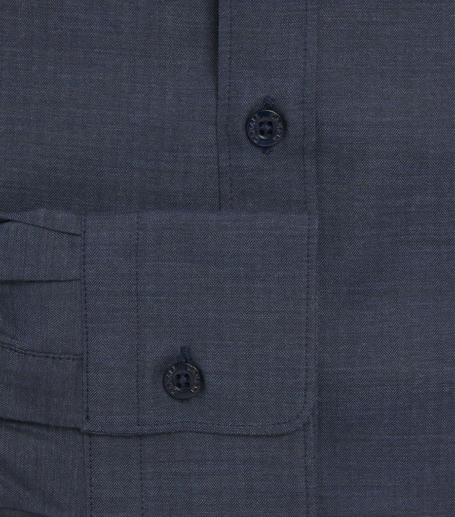 Canali Mens Cotton Herringbone Shirt Navy Image 6