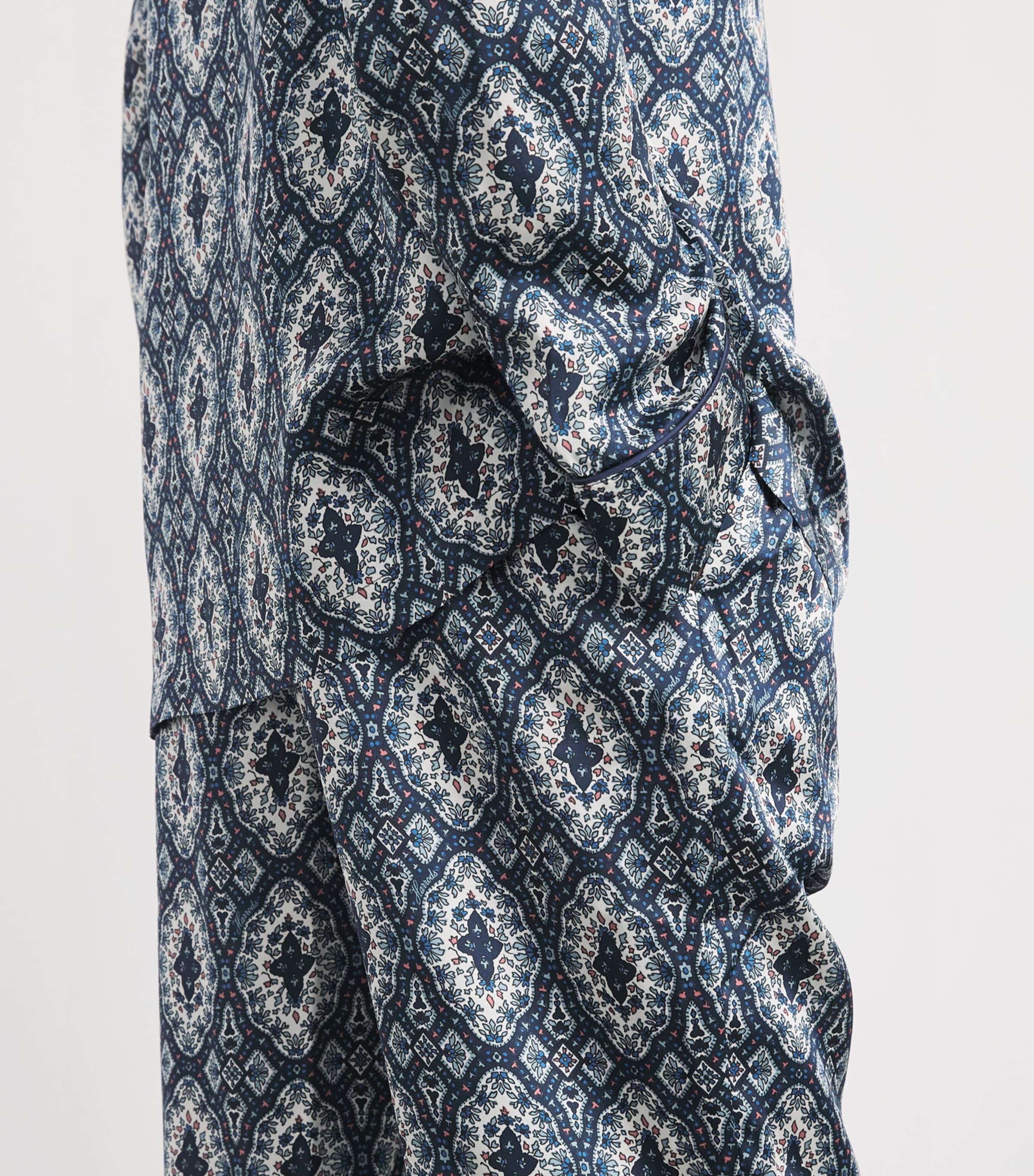 Silk Geometric Tile Print Pyjama Set NAVY Image 6