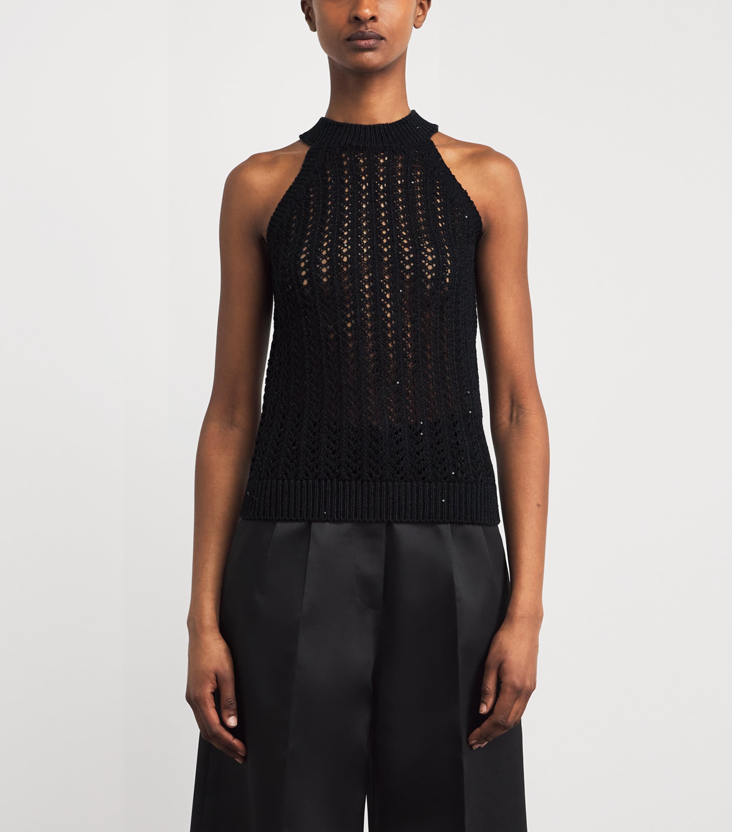 Eleventy Womens Cotton-Linen Sequin Sleeveless Sweater Nero Image 4