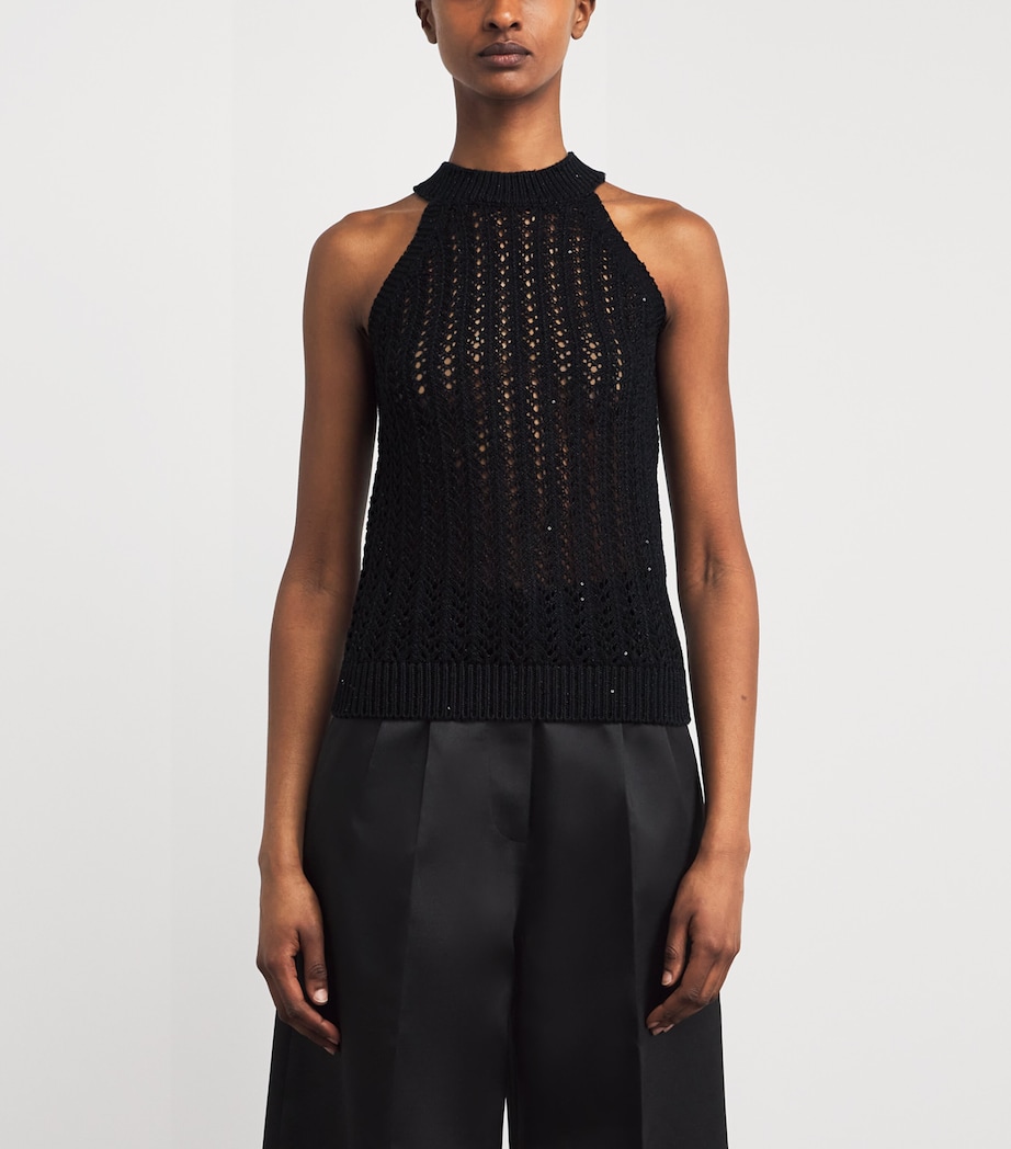 Eleventy Womens Cotton-Linen Sequin Sleeveless Sweater Nero Image 4
