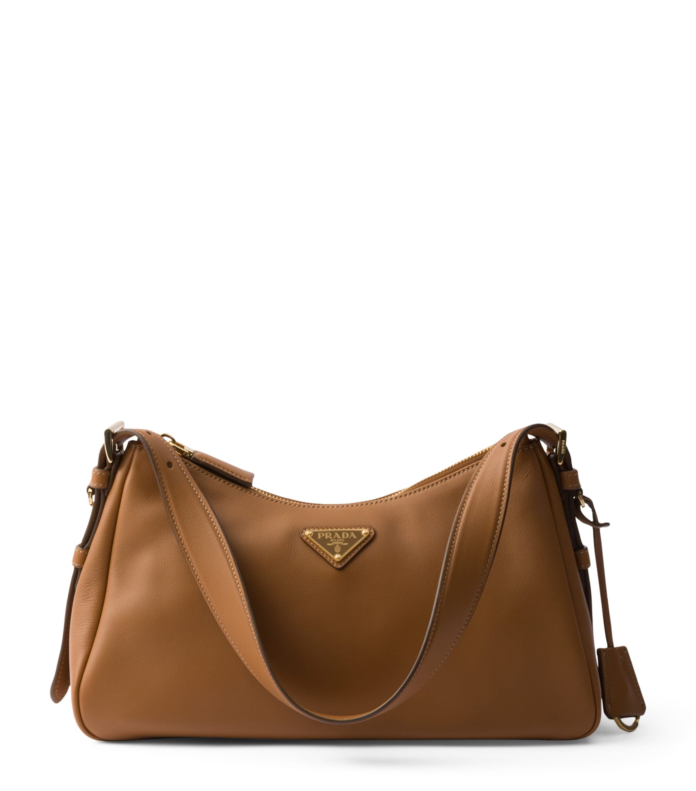 Prada Medium Aimée Leather Shoulder Bag In Caramel