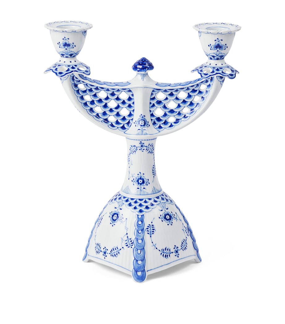 Royal Copenhagen Blue Fluted Full Lace Candelabra (26cm) Blue Image 1
