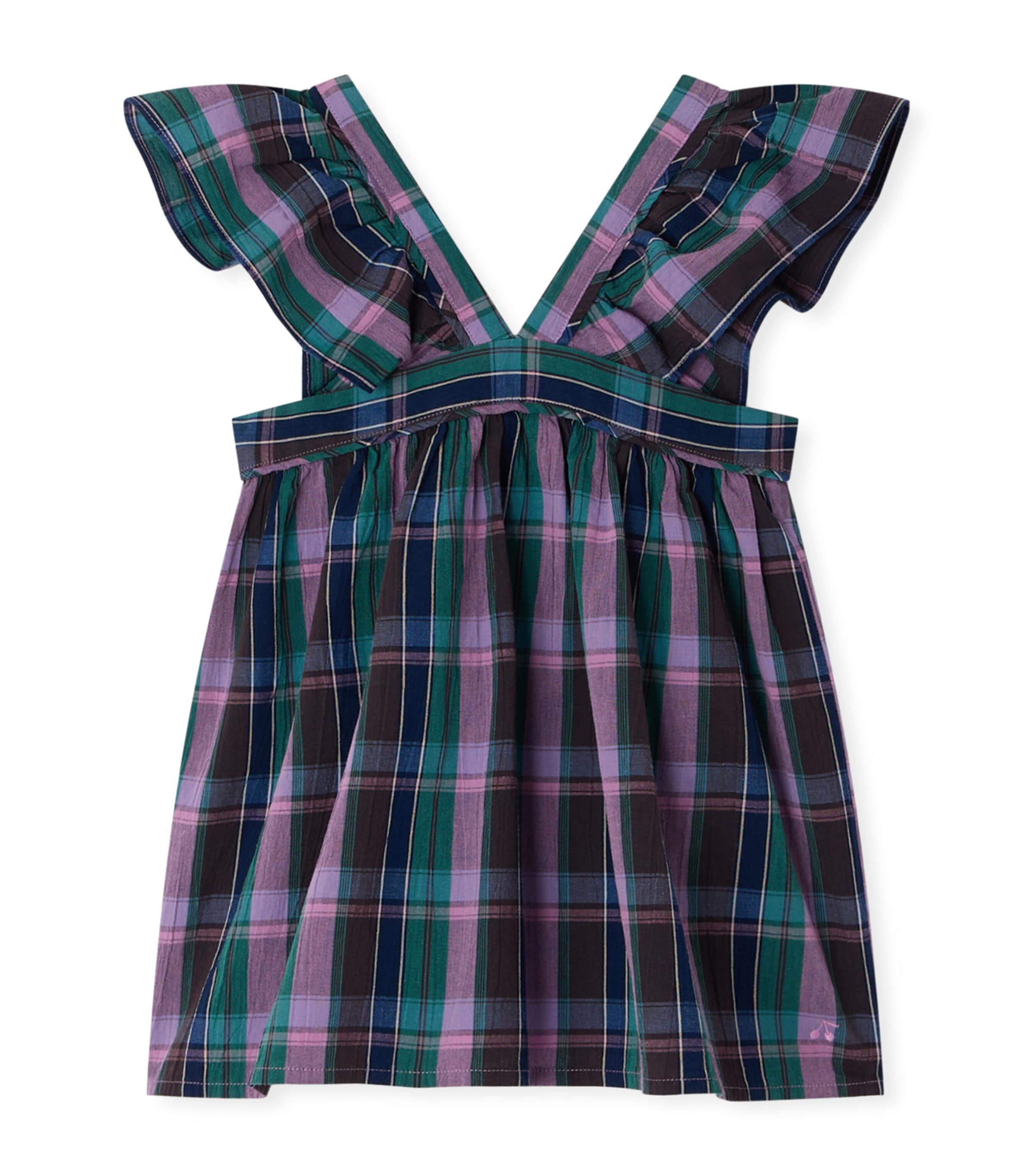 Bonpoint Elea Ruffled Plaid Blouse In Purple