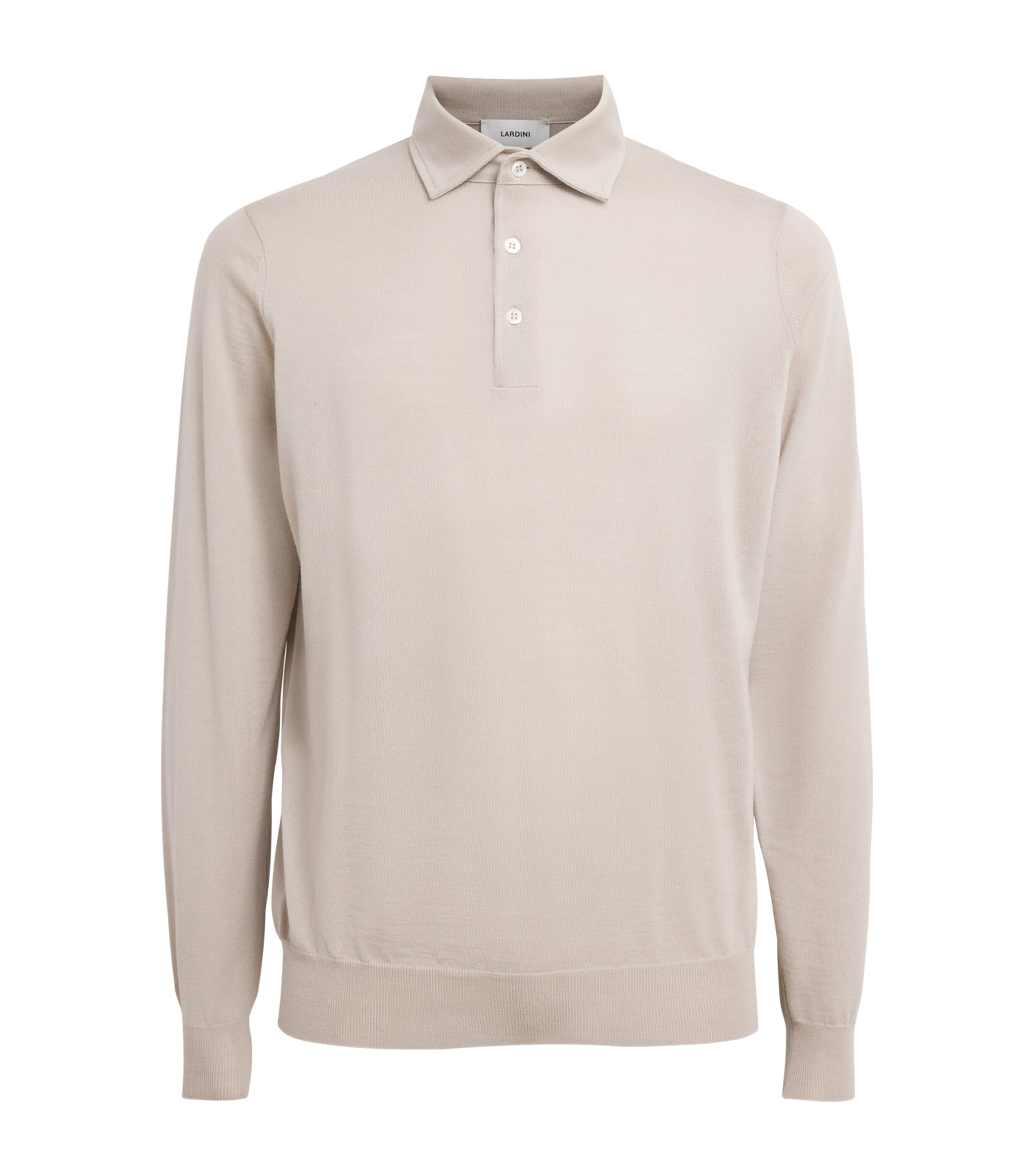Lardini Virgin Wool Long-Sleeve Polo Shirt Griege