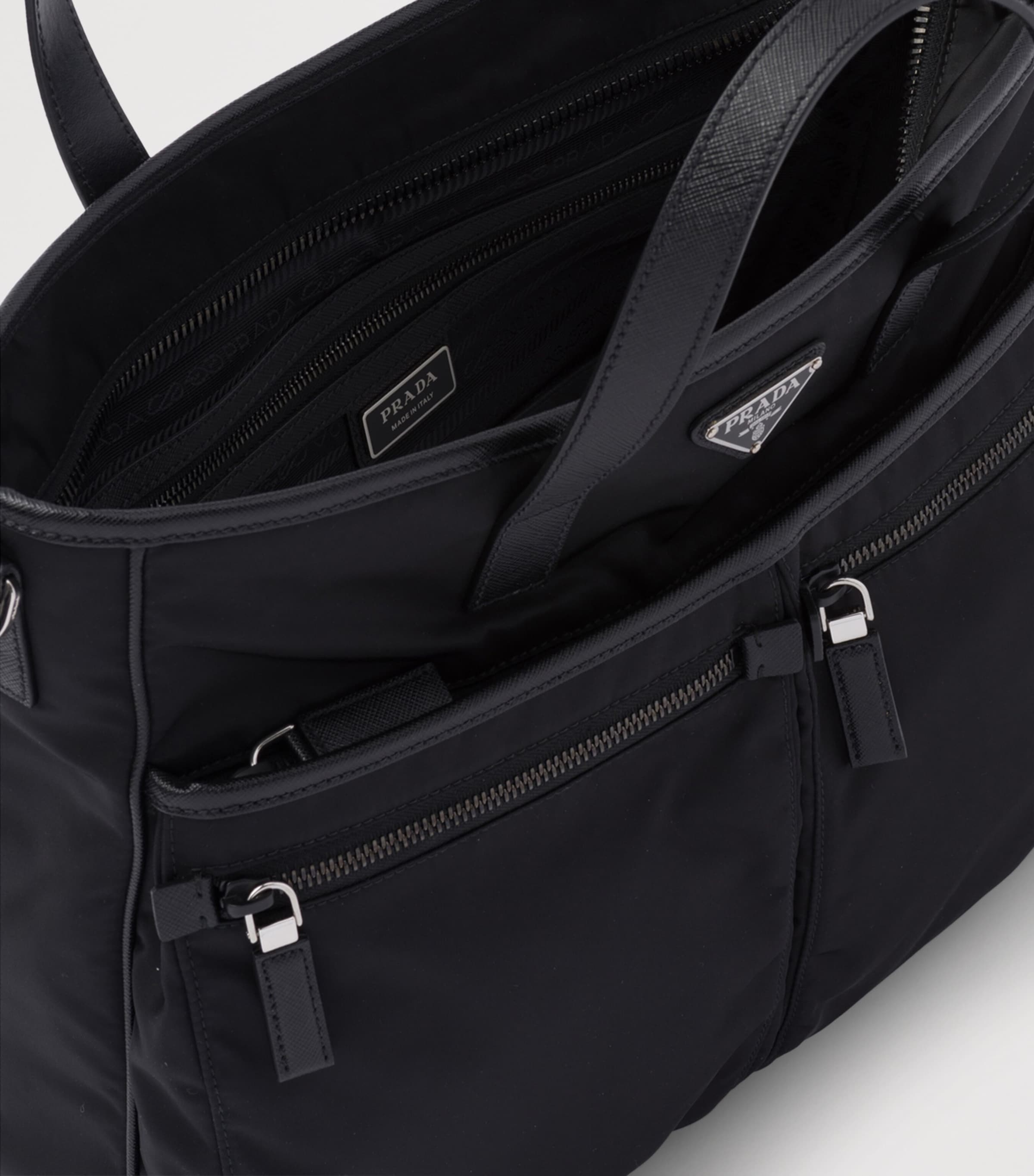 Prada Re-Nylon and Saffiano Leather Tote Bag Black Image 6