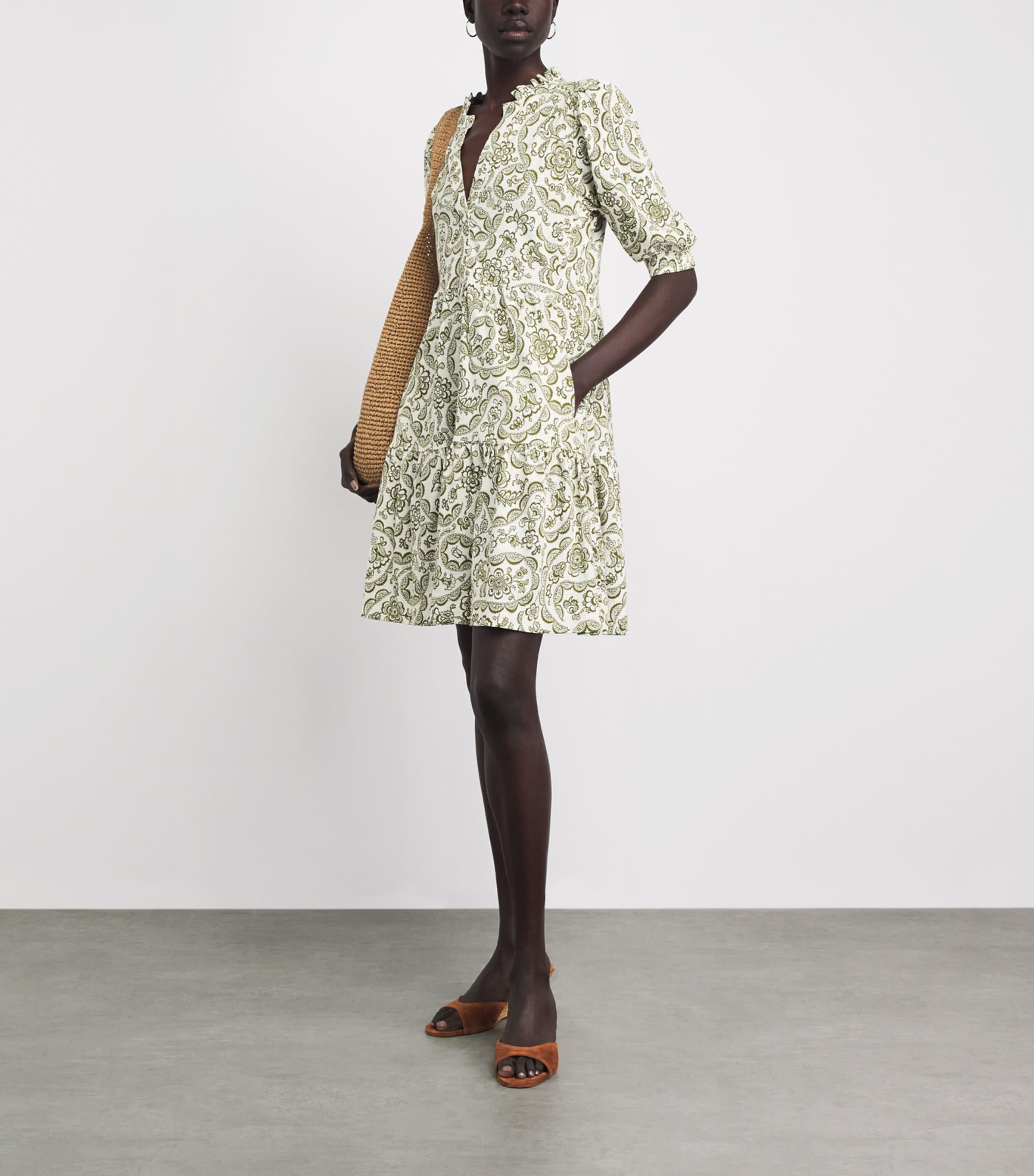 ME+EM Womens Floral Tiered Mini Dress Green Multi Image 2