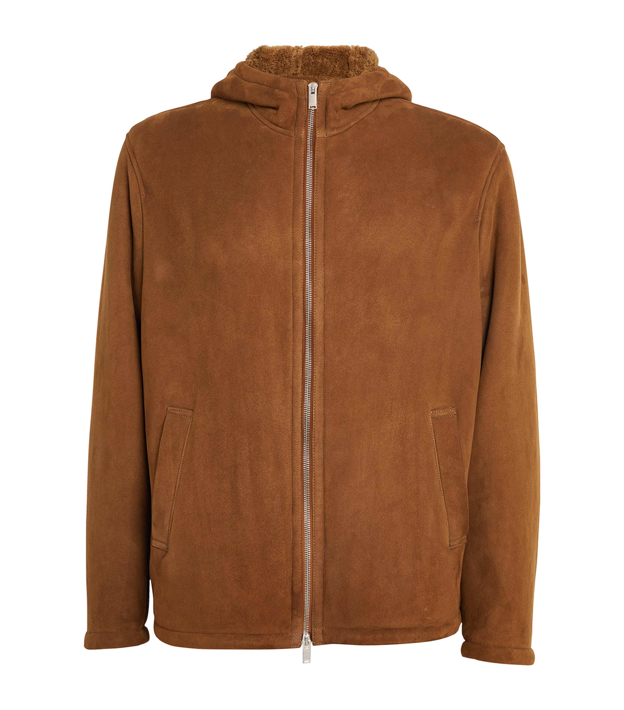 Shop Lardini Hooded Shearling Jacket In Brown