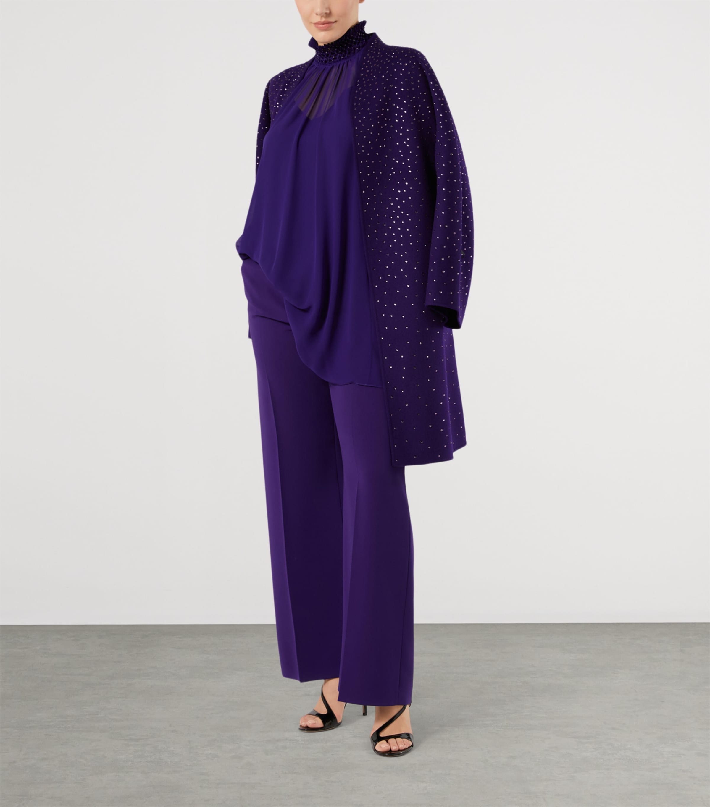 Marina Rinaldi Womens Virgin Wool-Cashmere Embellished Coat Purple Image 2
