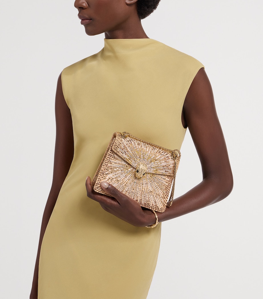 Small Crystal-Embellished Suede Serpenti Forever Day-to-Night Shoulder Bag GOLD Image 5