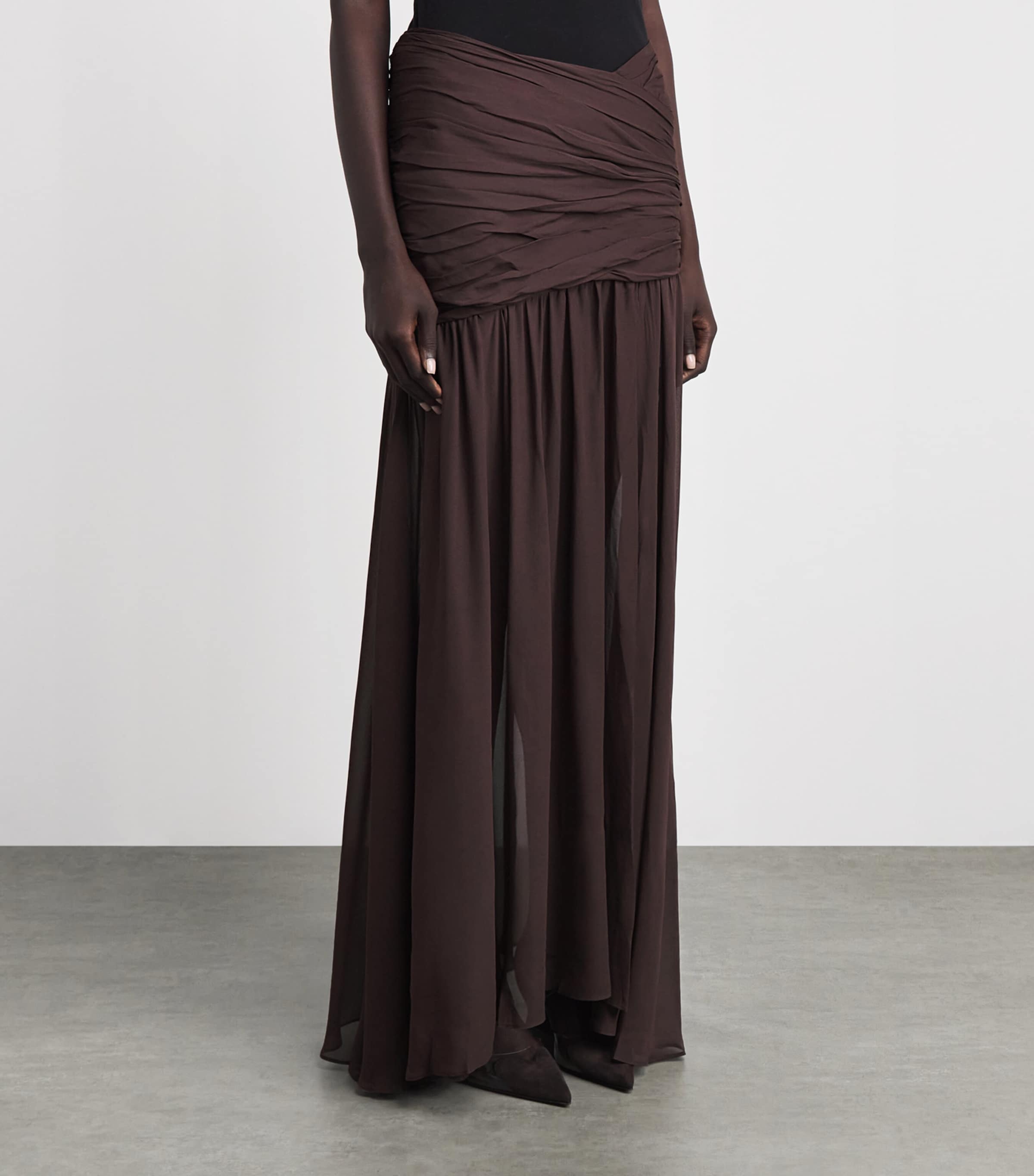 De La Vali Womens Georgette Gathered Amaya Maxi Skirt Umber Brown Image 4