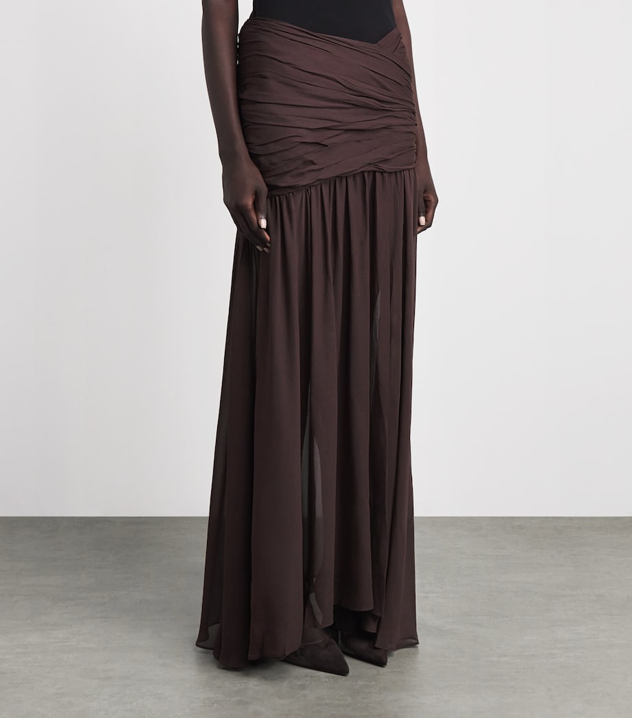 De La Vali Womens Georgette Gathered Amaya Maxi Skirt Umber Brown Image 4