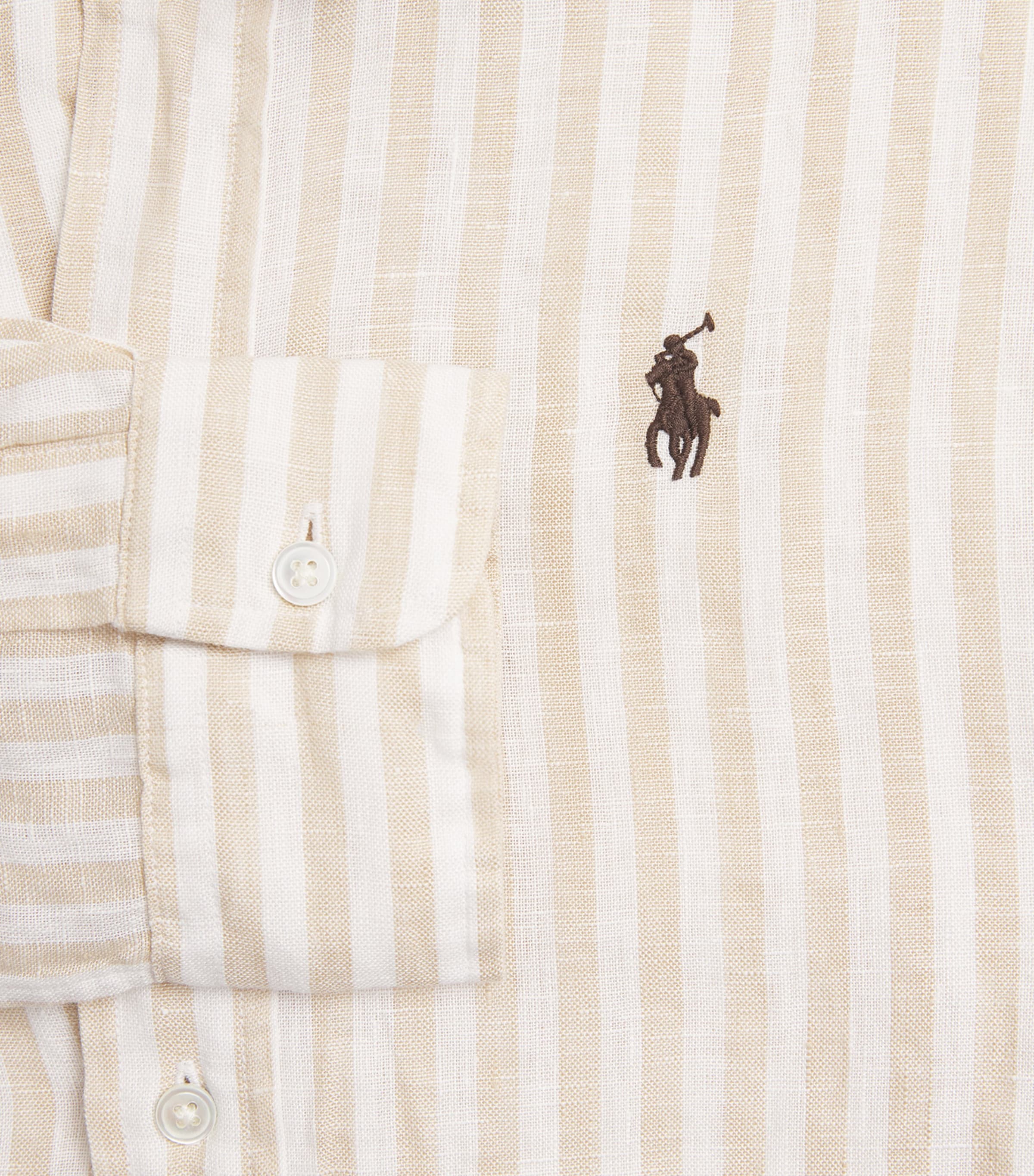 Polo Ralph Lauren Womens Linen Cropped Stripe Shirt Dune Tan/white Image 6