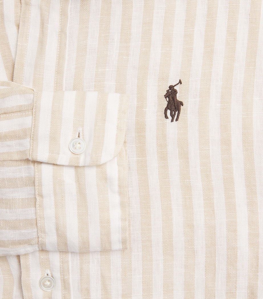 Polo Ralph Lauren Womens Linen Cropped Stripe Shirt Dune Tan/white Image 6