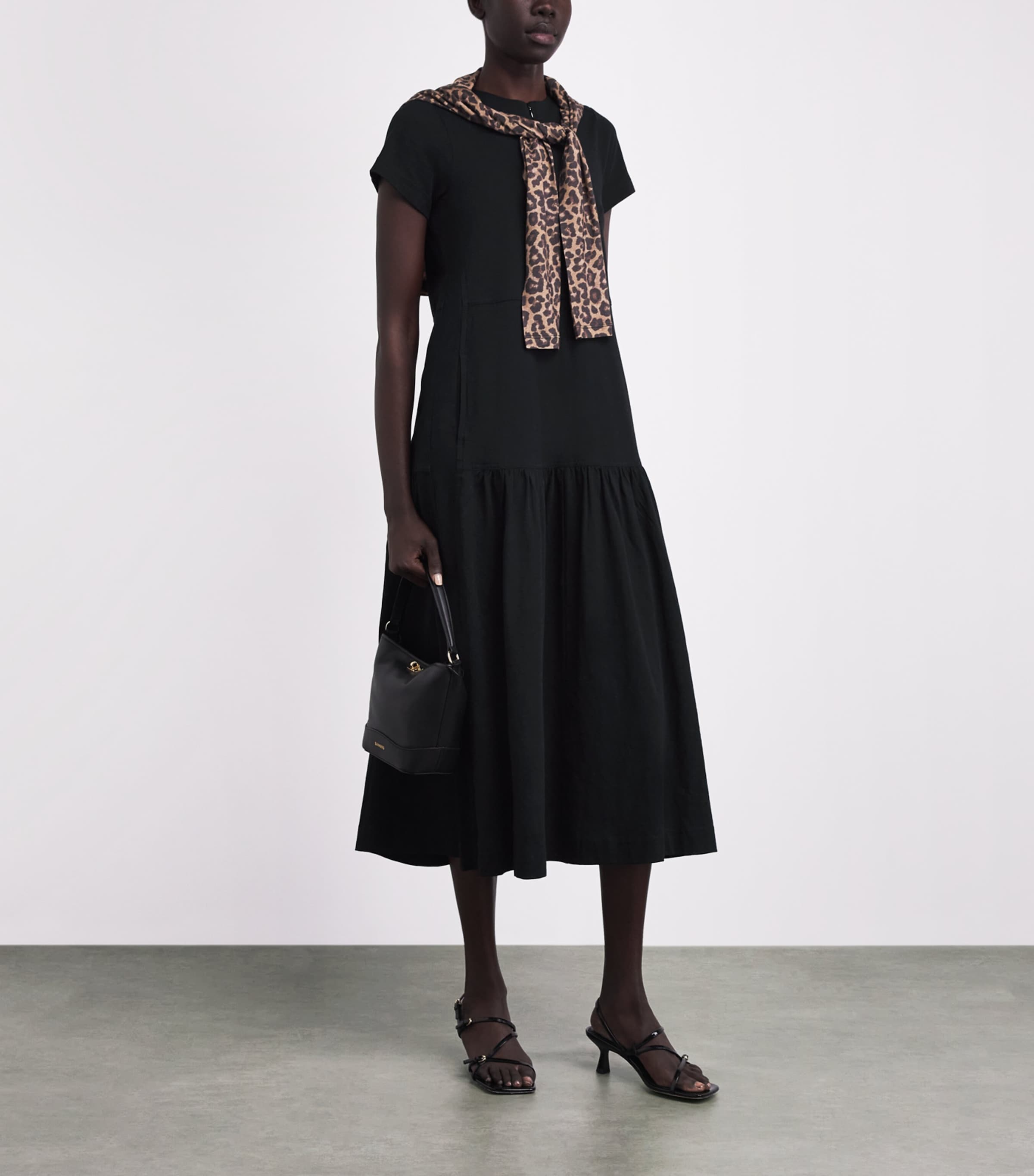 ME+EM Womens Organic Cotton Tiered Maxi Dress Black Image 2