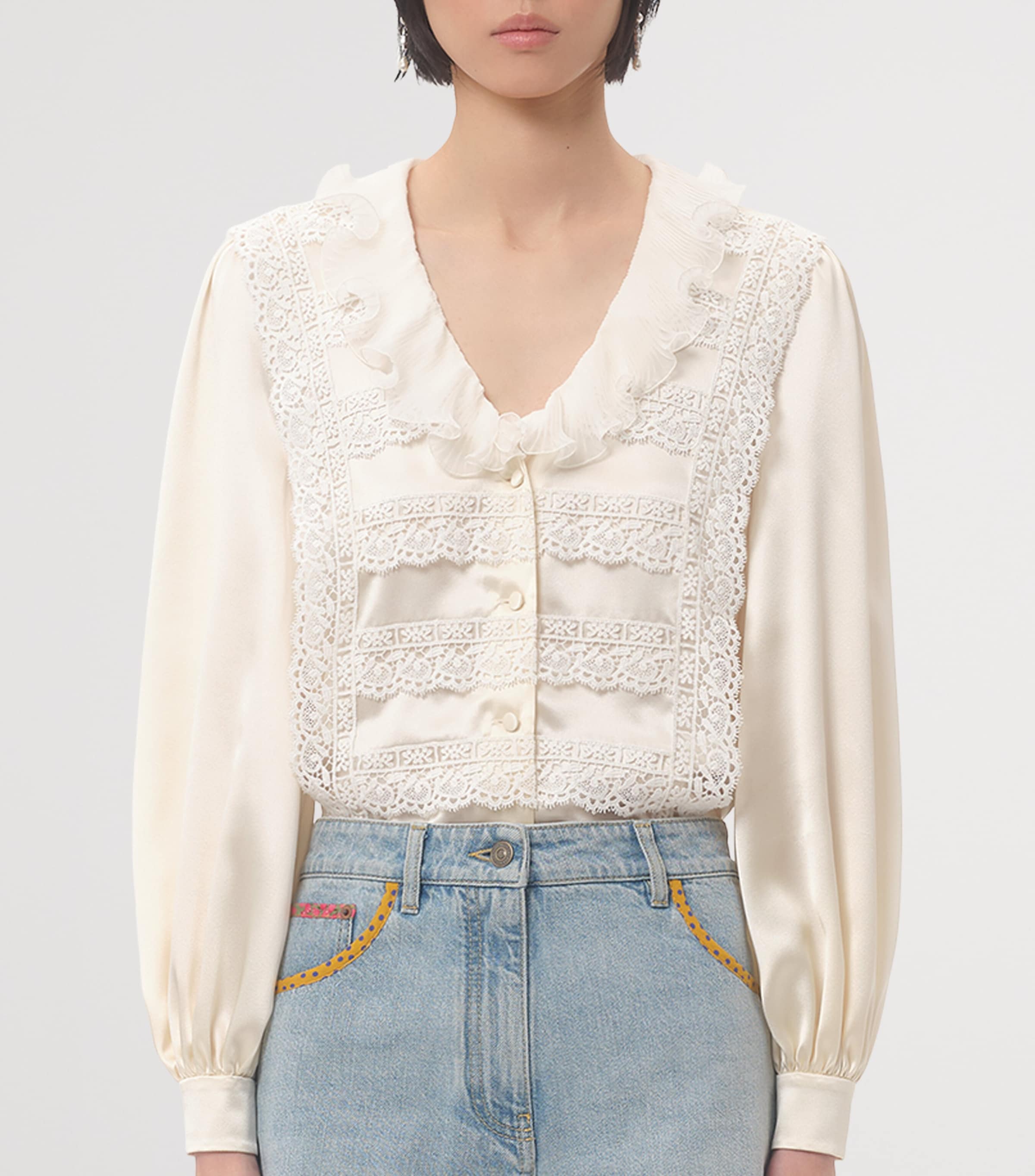 Valentino Womens Silk Lace-Trim Blouse Image 2