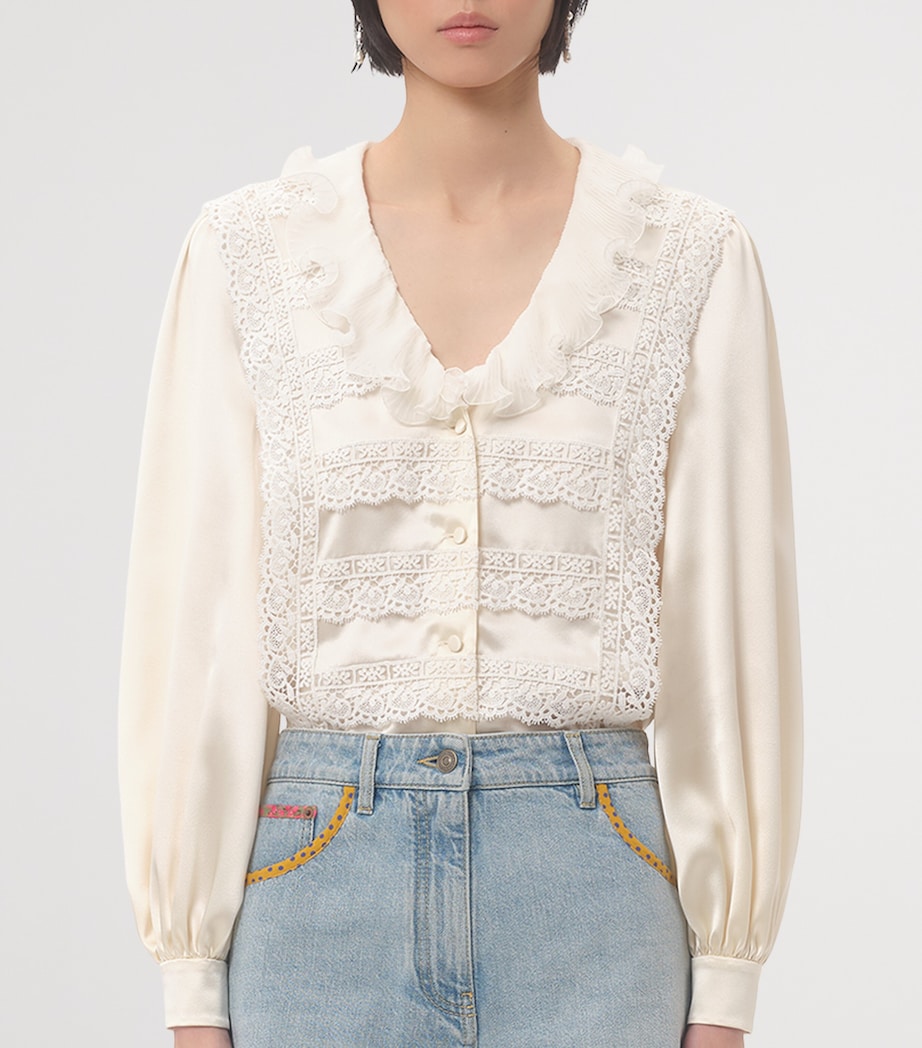 Valentino Womens Silk Lace-Trim Blouse Image 2