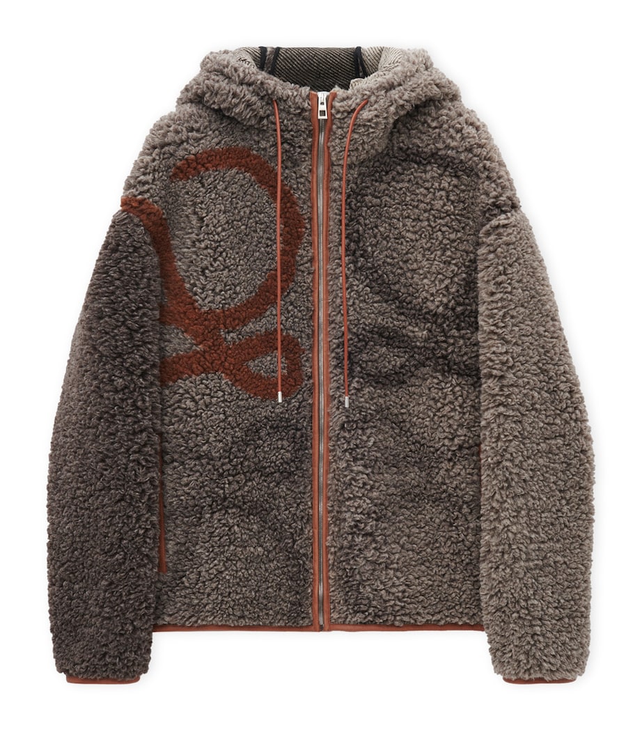 LOEWE Mens Fleece Hooded Jacket Beige/khaki Green Image 1