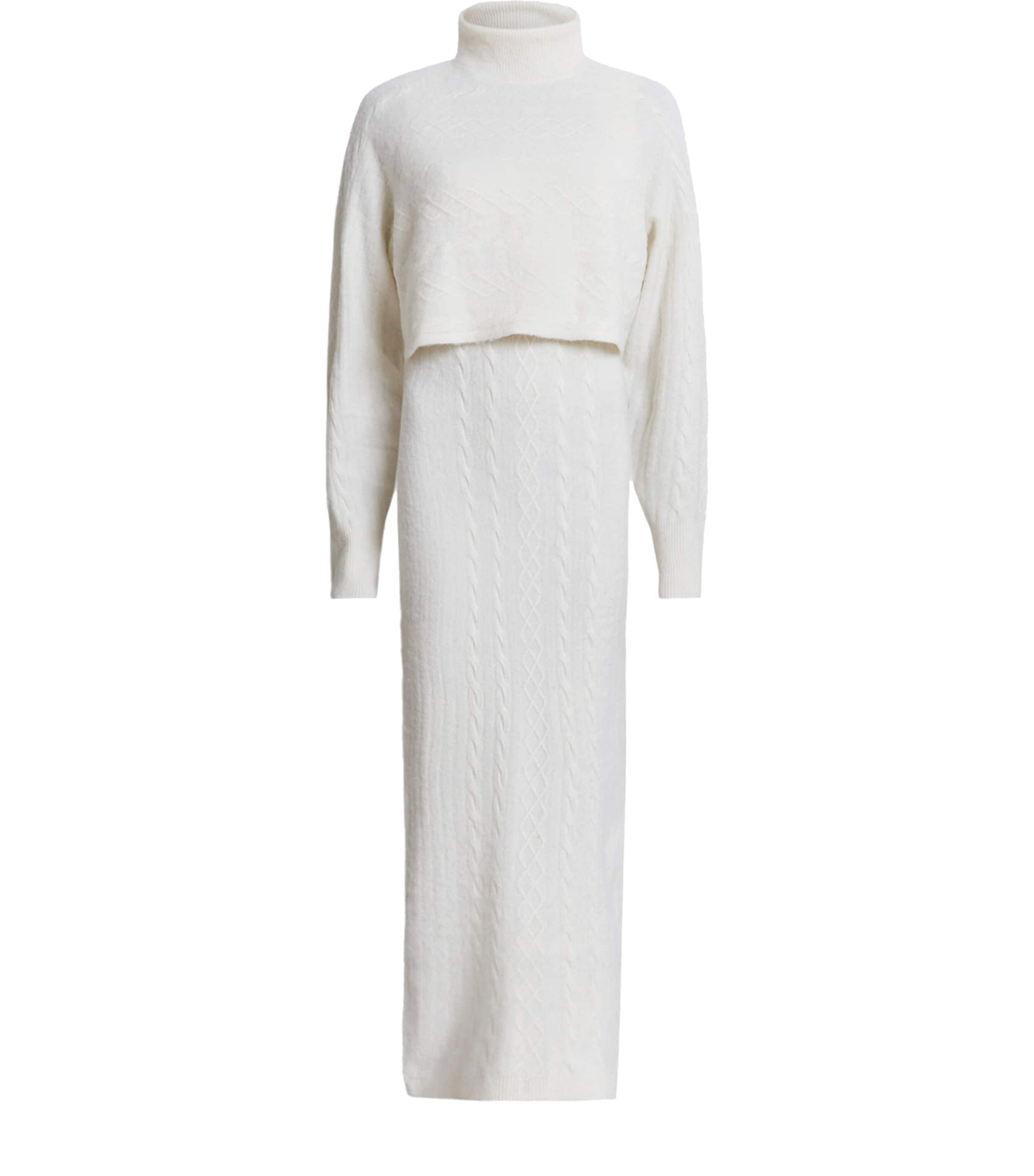 Allsaints Muriel 2-in-1 Knitted Slim Midi Dress In White