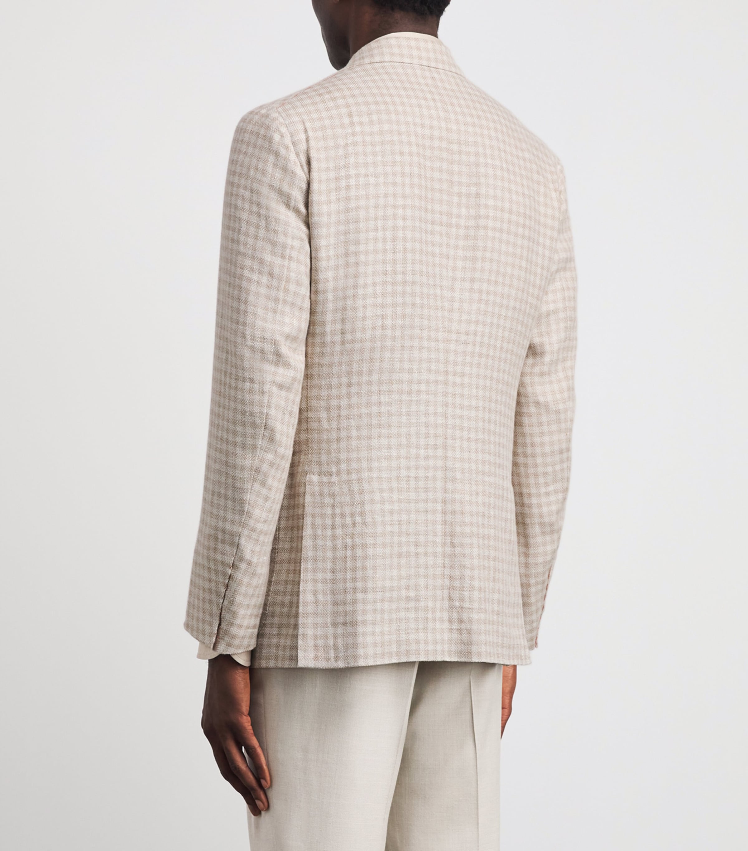 Isaia Mens Linen-Wool-Silk Check Blazer Image 5