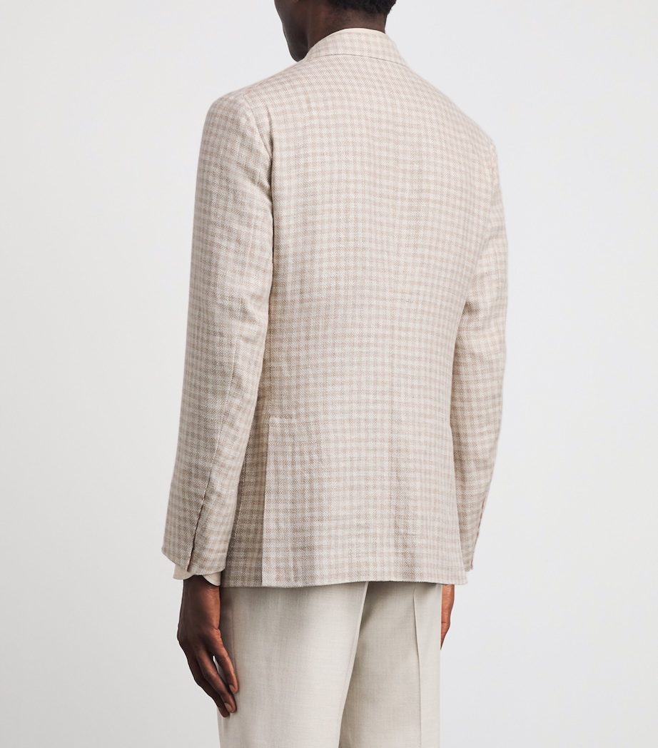 Isaia Mens Linen-Wool-Silk Check Blazer Image 5