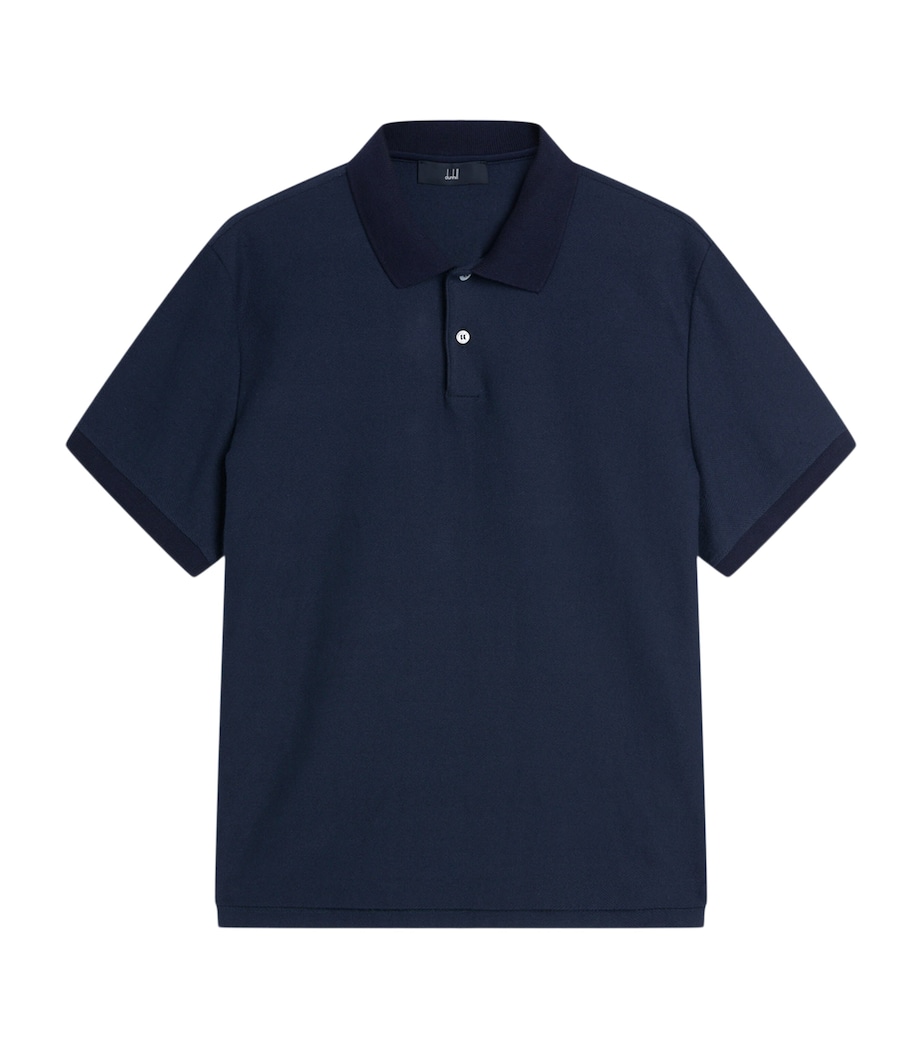 Dunhill Mens Cotton Herringbone Polo Shirt Navy Image 1