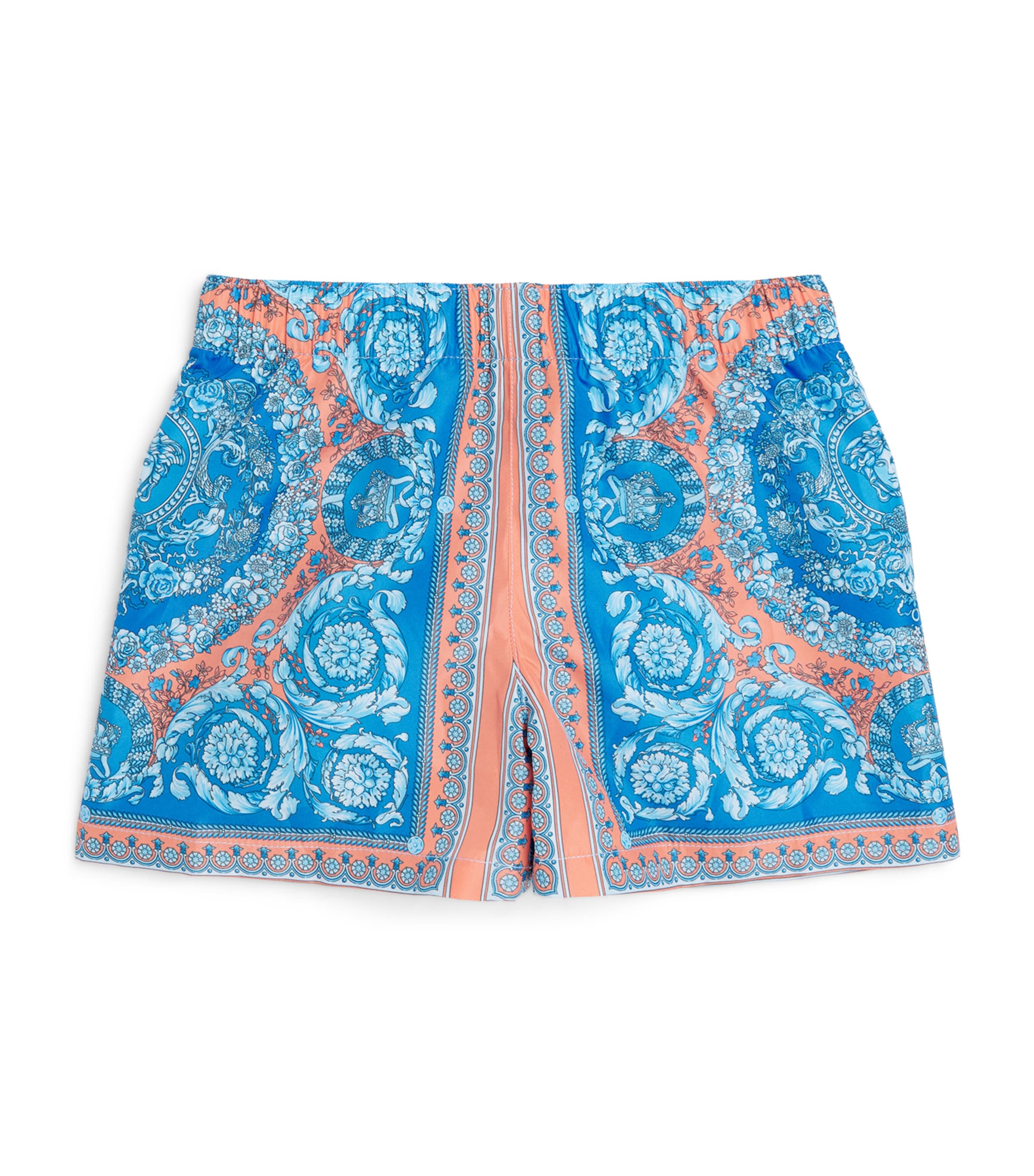 Versace Kids Electric Barocco Print Swim Shorts (6-14 Years) Blu+ap Mlk Image 1