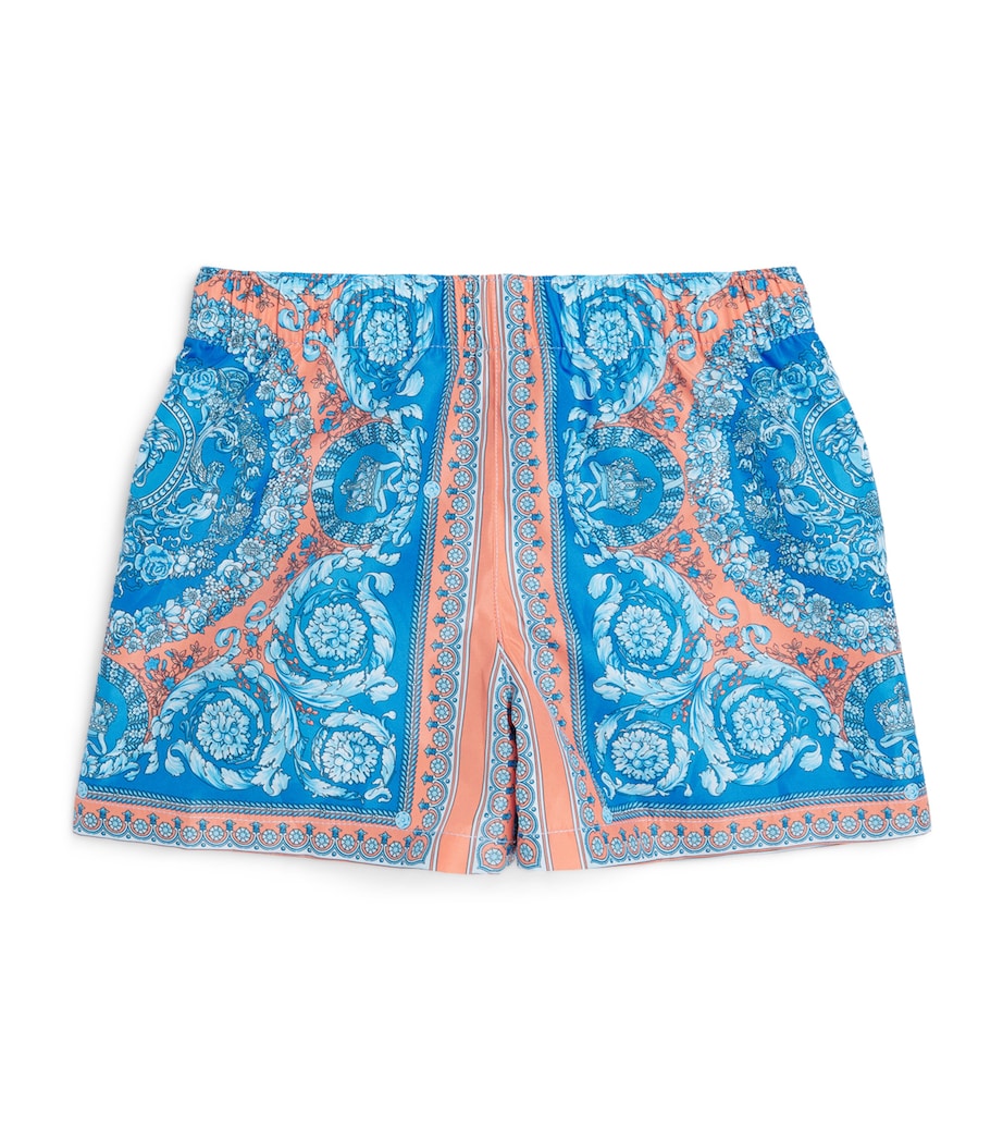 Versace Kids Electric Barocco Print Swim Shorts (6-14 Years) Blu+ap Mlk Image 1