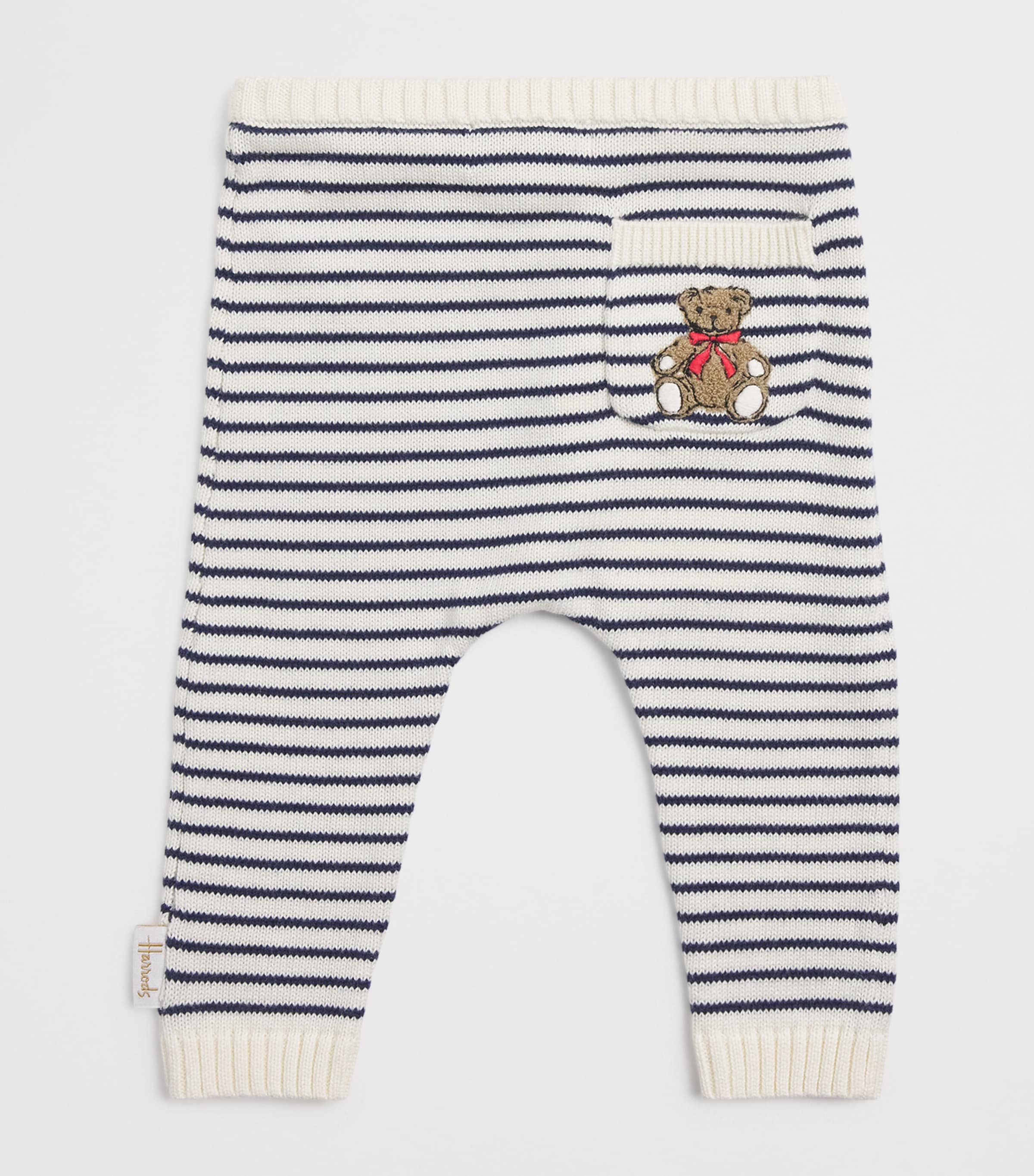 Cotton Knitted Stripe Bear Trousers (0-18 Months) BLUE Image 2