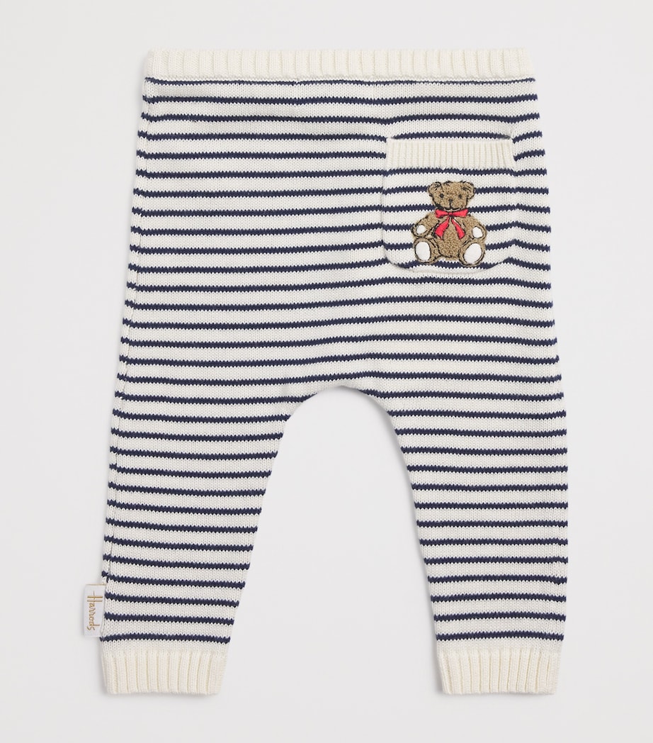 Cotton Knitted Stripe Bear Trousers (0-18 Months) BLUE Image 2