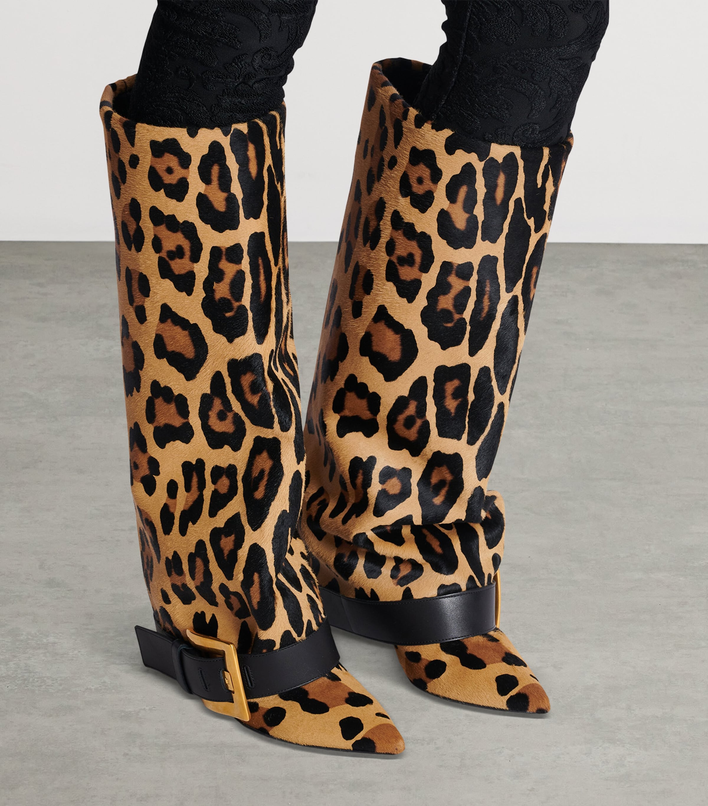 Balmain Brown Leather Leopard Anthem Boots 95 | Harrods US