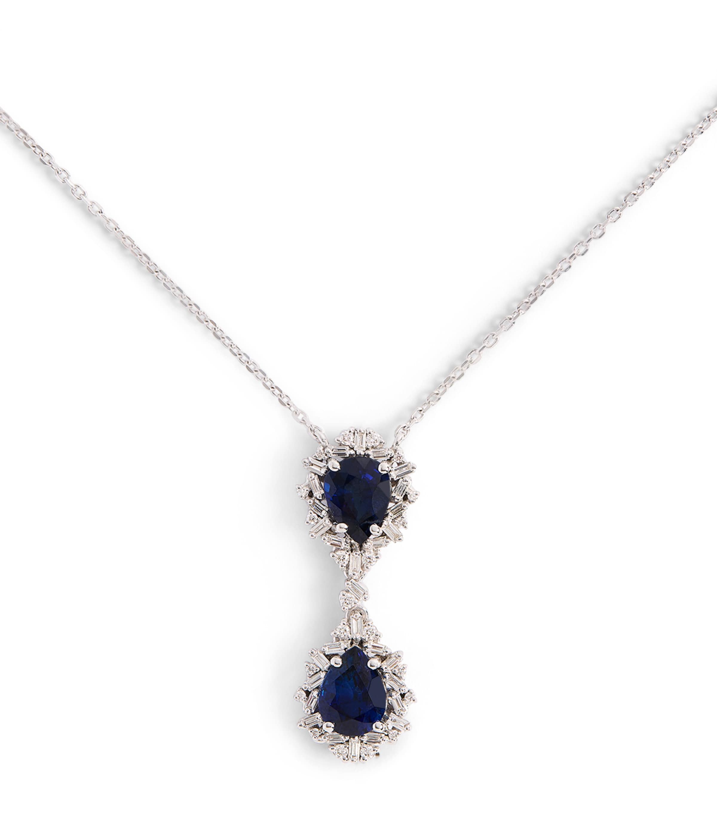 Suzanne Kalan White Gold, Diamond And Sapphire One Of A Kind Pendant Necklace In White