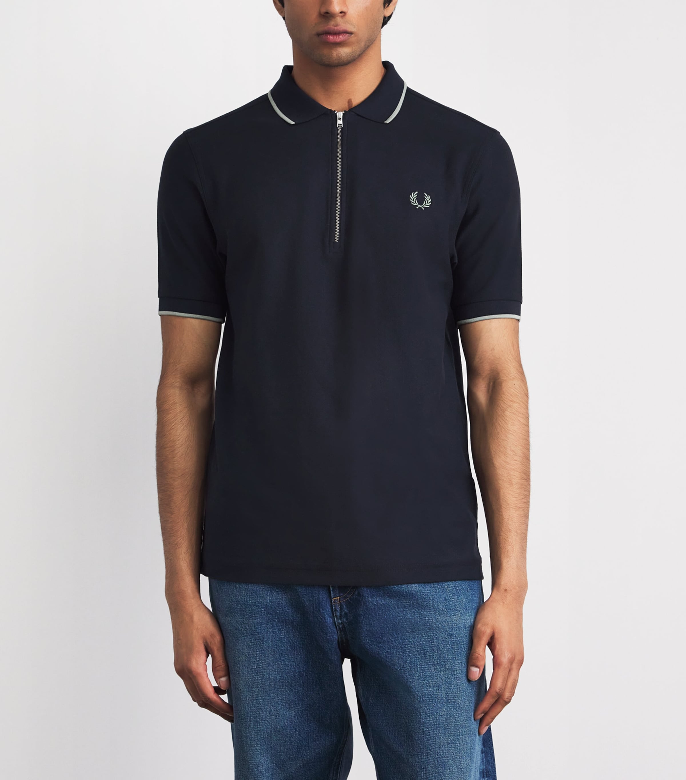 Fred Perry Mens Cotton Crepe Piqué Polo Shirt Navy Image 4